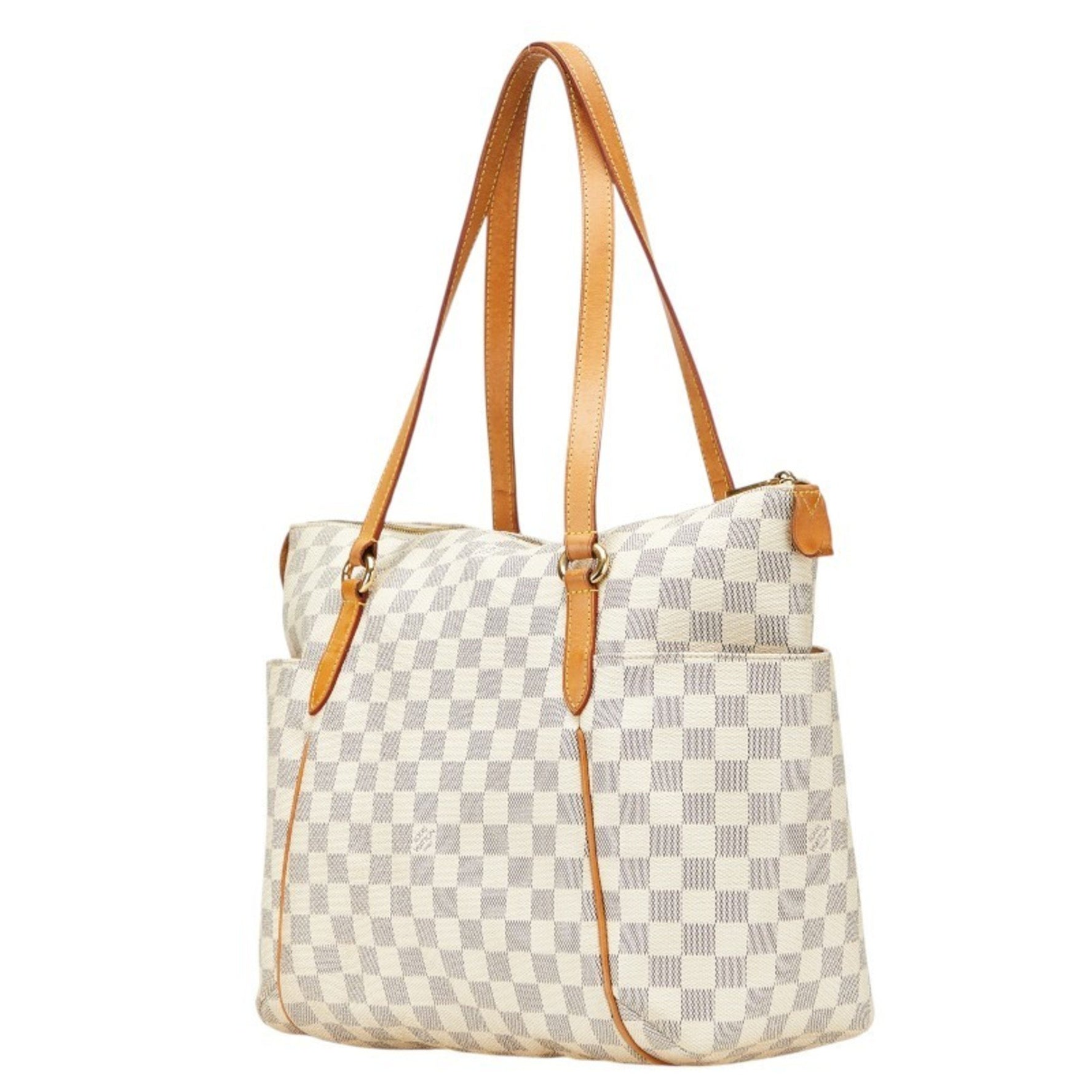 Louis Vuitton Damier Azur Totally MM Tote Bag Shoulder White Ivory Leather LOUIS VUITTON