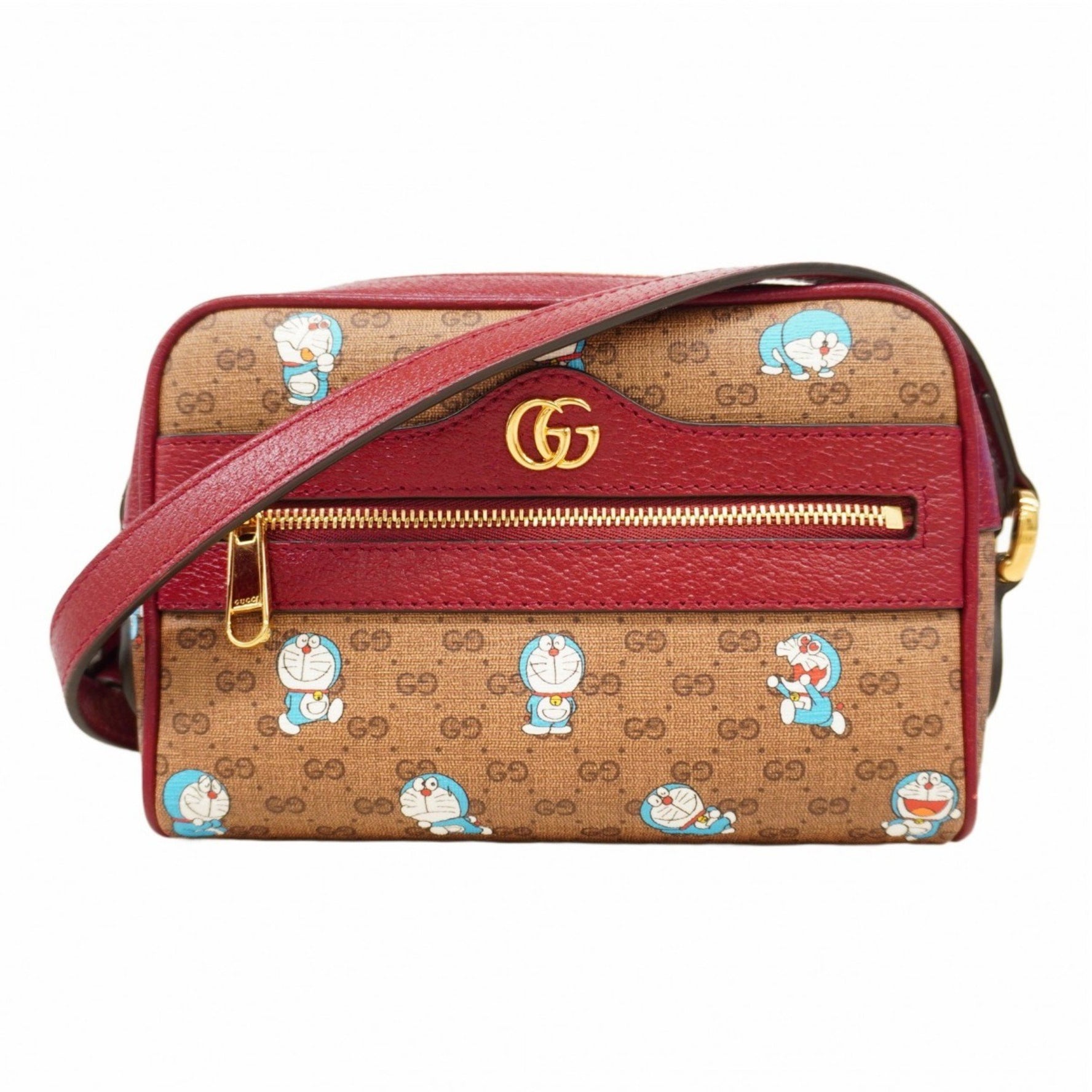 Gucci GG Supreme Doraemon Shoulder Bag Beige Red