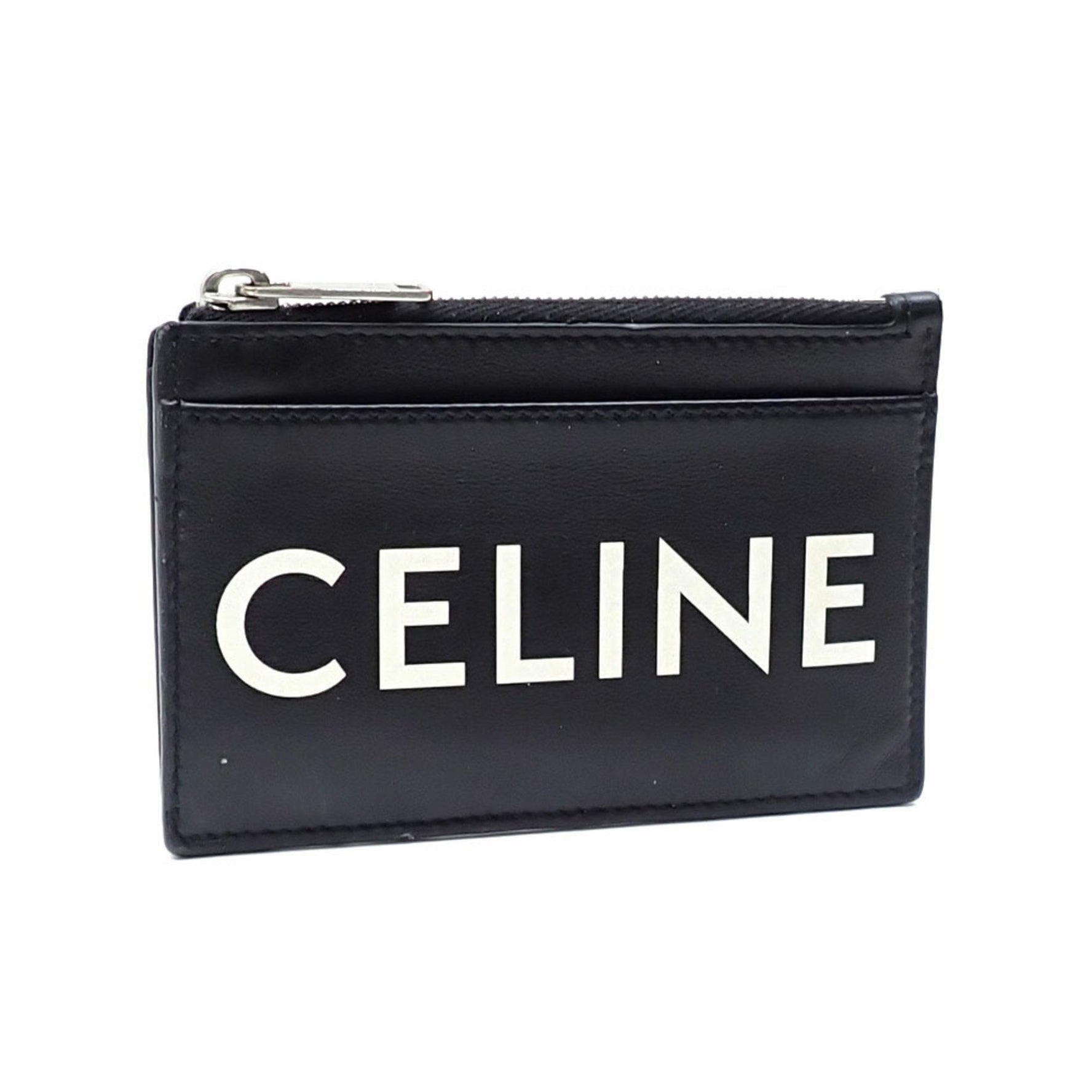 Celine Coin Case and Card Zip Holder Black White Leather Fragment Purse Men