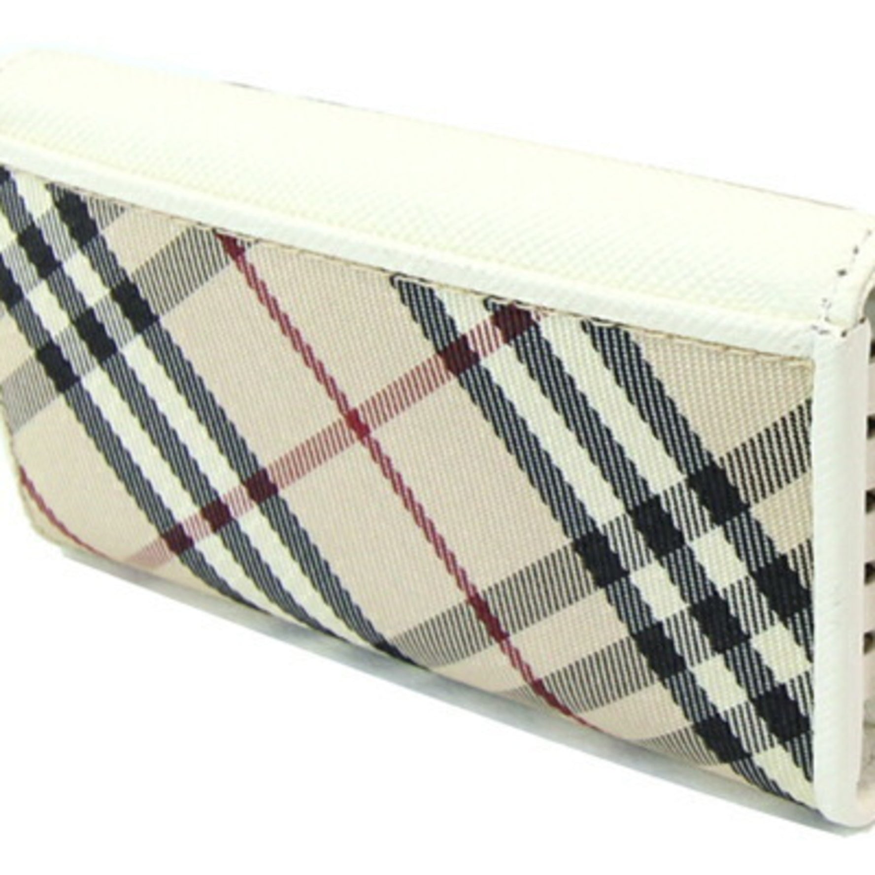 Burberry key case in white, beige, leather, nylon canvas, ring, Nova check