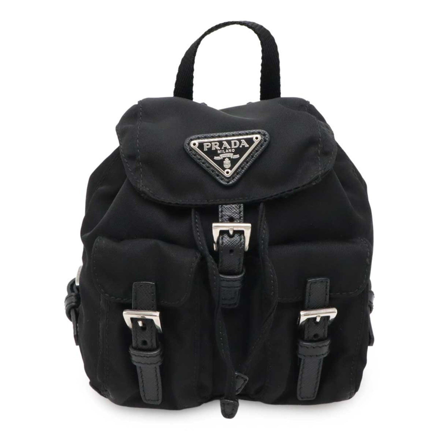 PRADA Triangle Shoulder Bag Chain Pouch Mini Backpack Type Nylon NERO Black