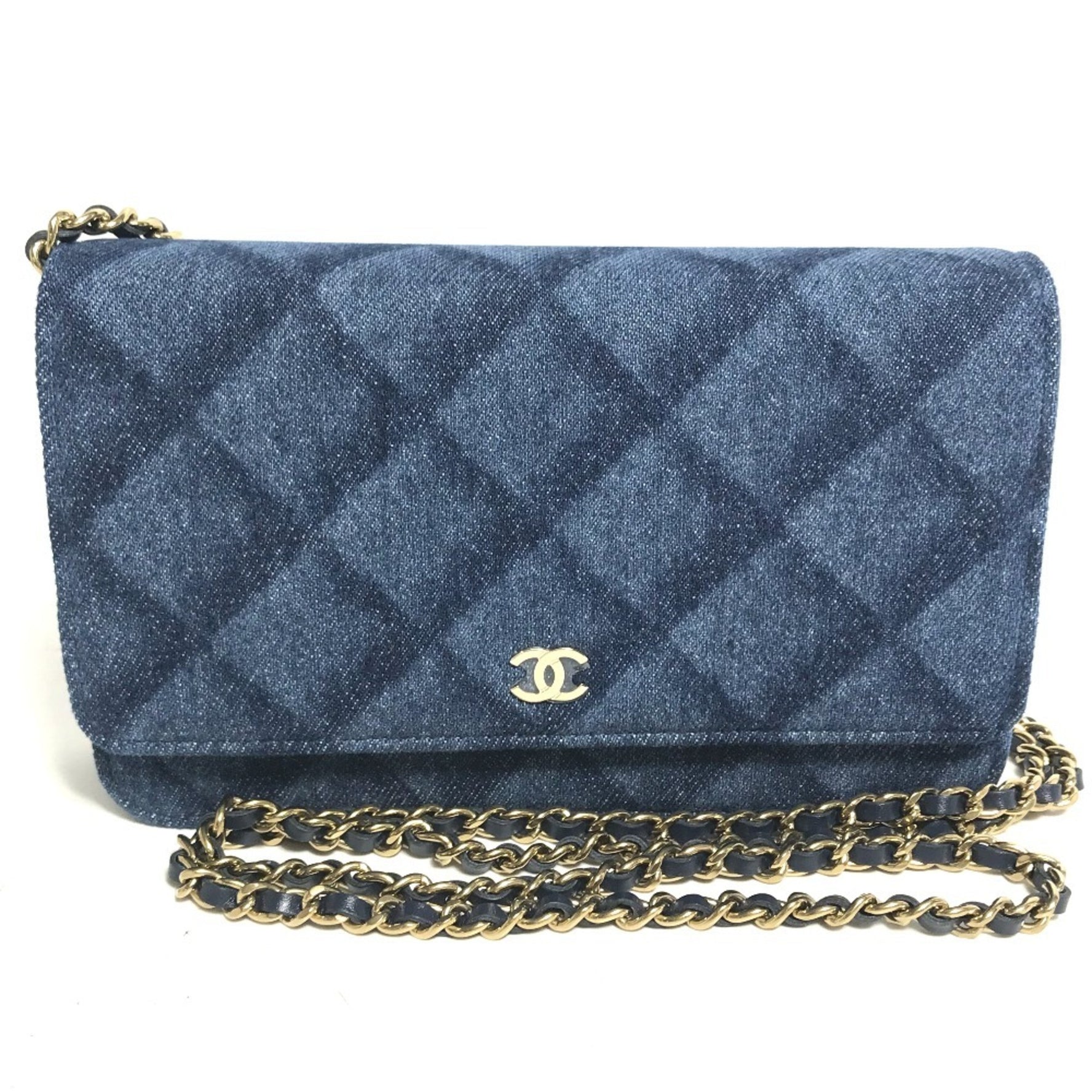 CHANEL Long Wallet Chain Bag Matelasse Shoulder Denim