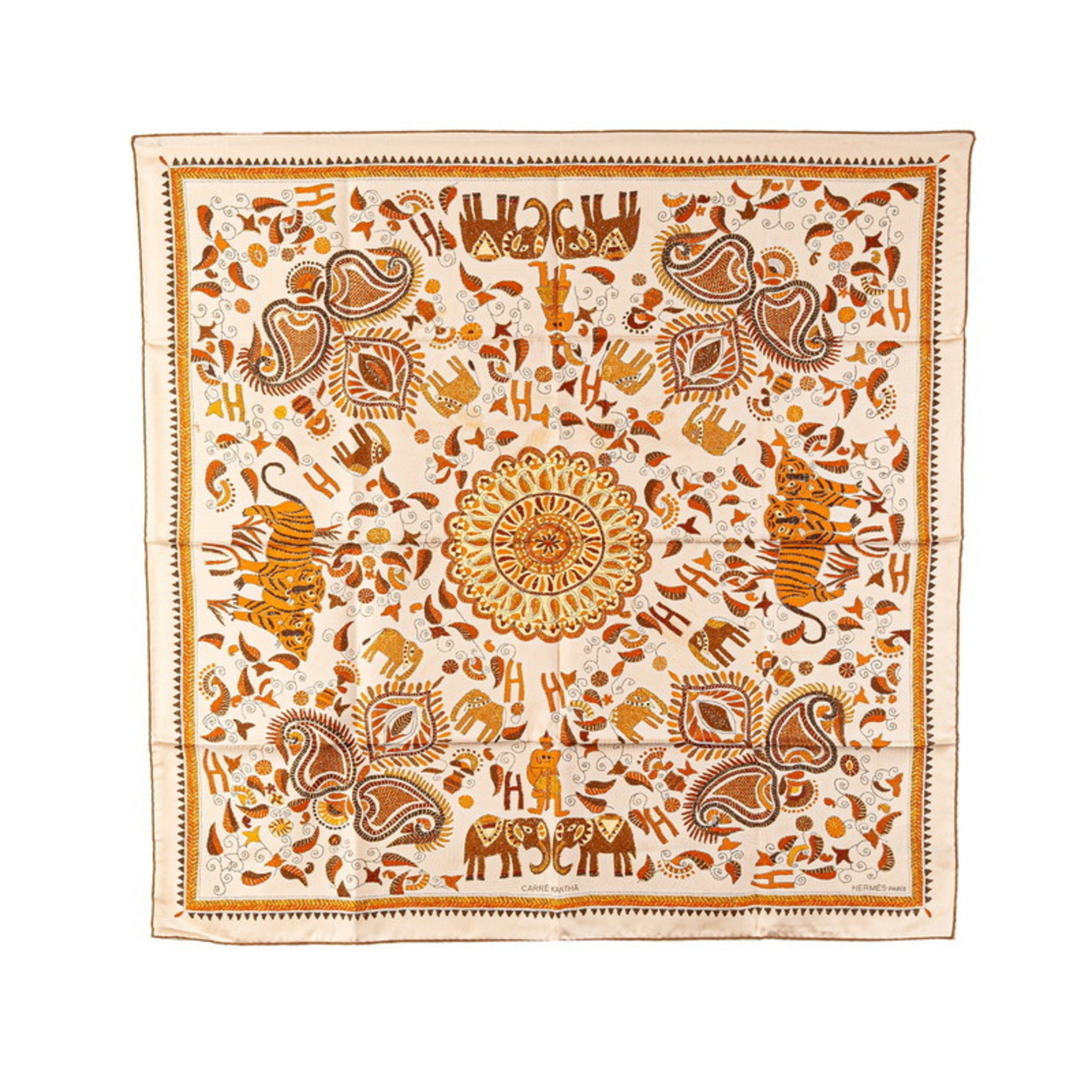 Hermes Hermès Carre 90 CARRE KANTHA Scarf, Beige Multicolor Silk