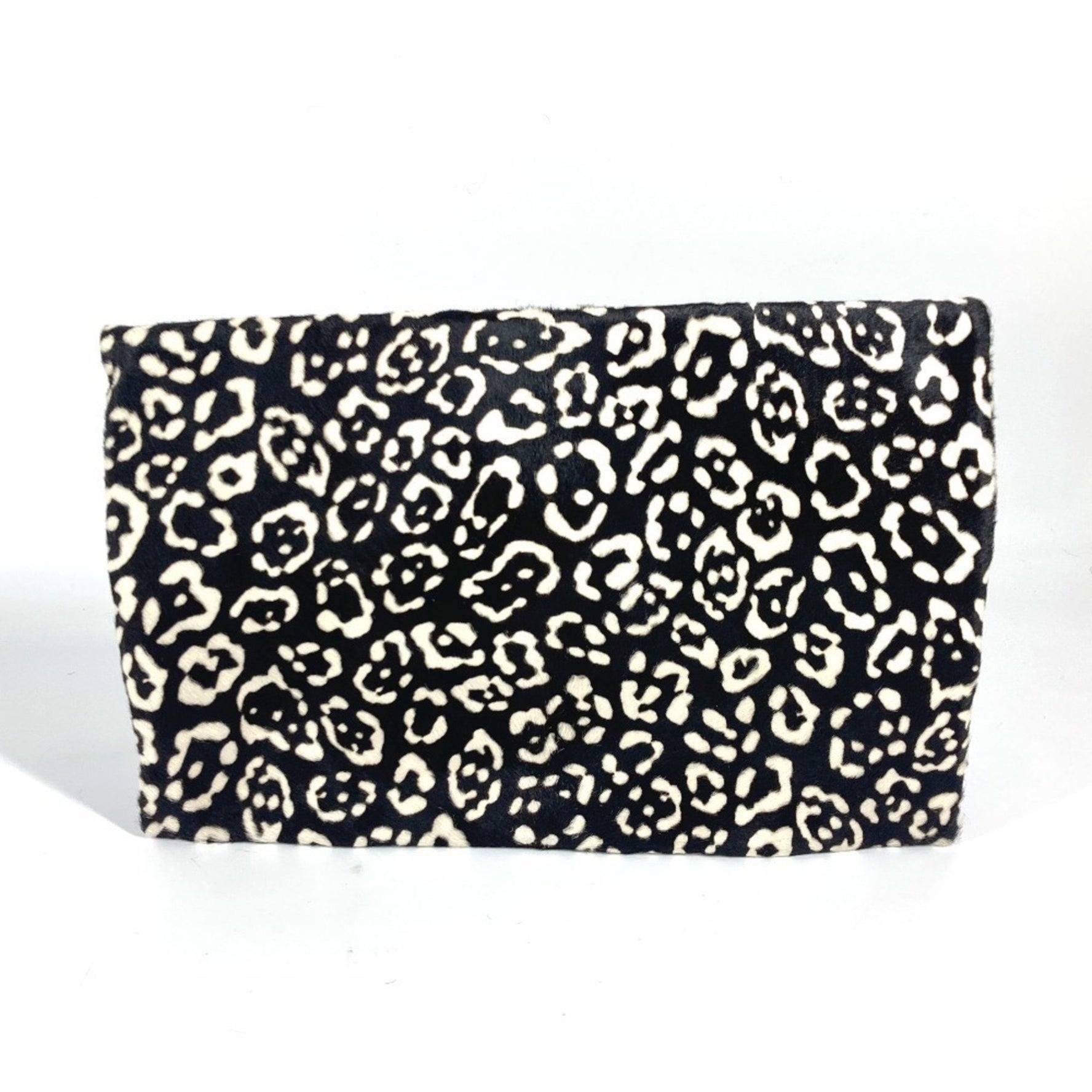 FENDI Leopard Pouch Flap Bag Bi-fold Clutch Pony Canvas Men's Black