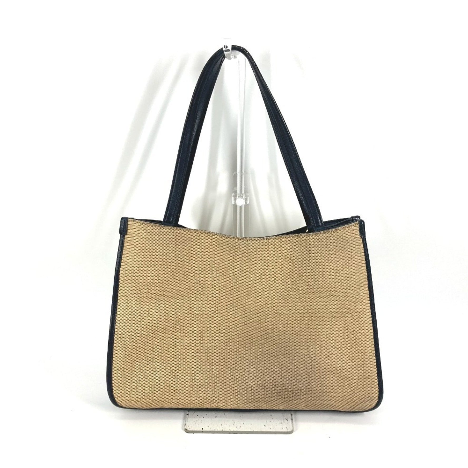 GUCCI Japan-exclusive 1955 Horsebit Shoulder Bag/Tote Bag in Canvas/Leather, Beige and Navy