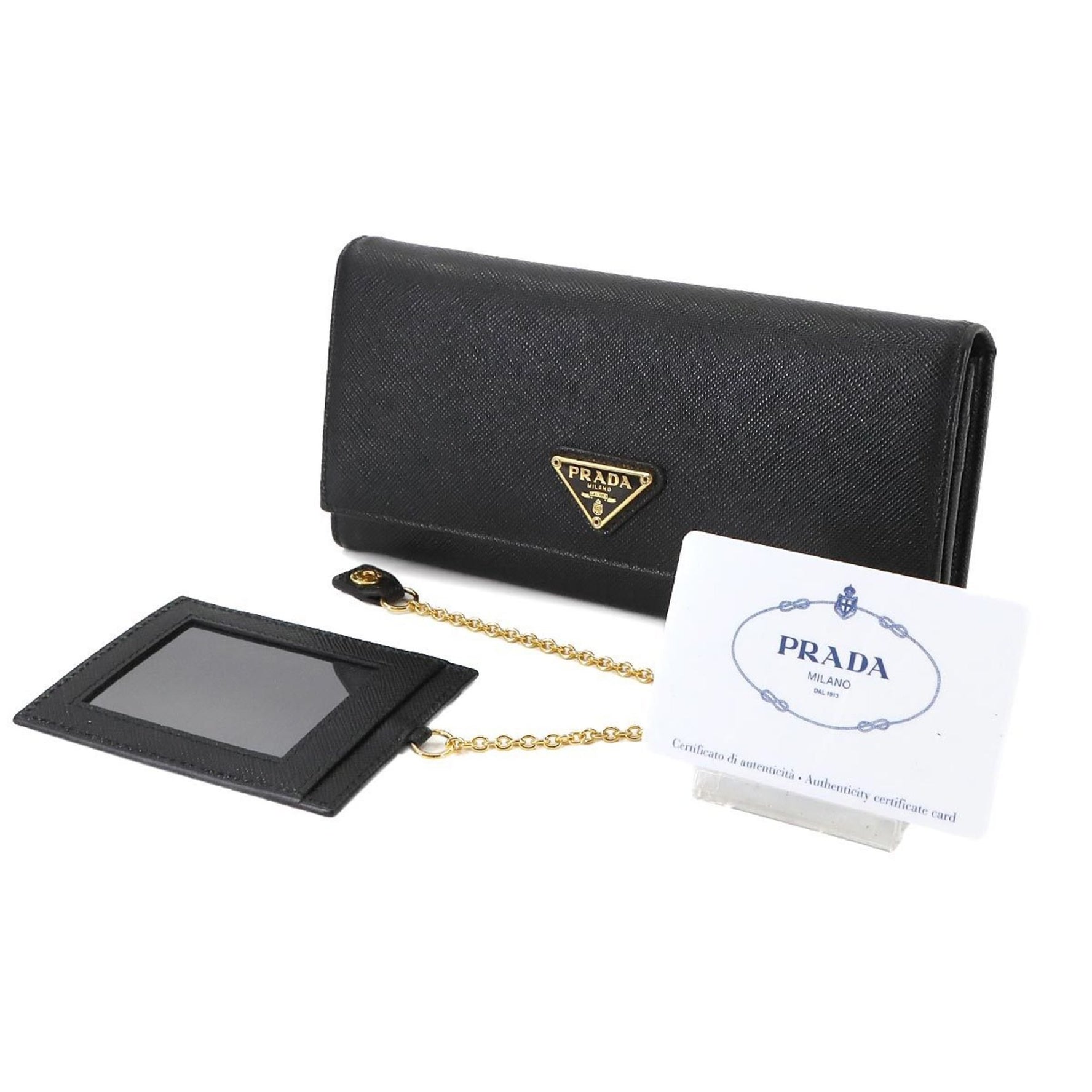 Prada Saffiano Bifold Long Wallet in Black Leather with Gold Hardware (1MH132)