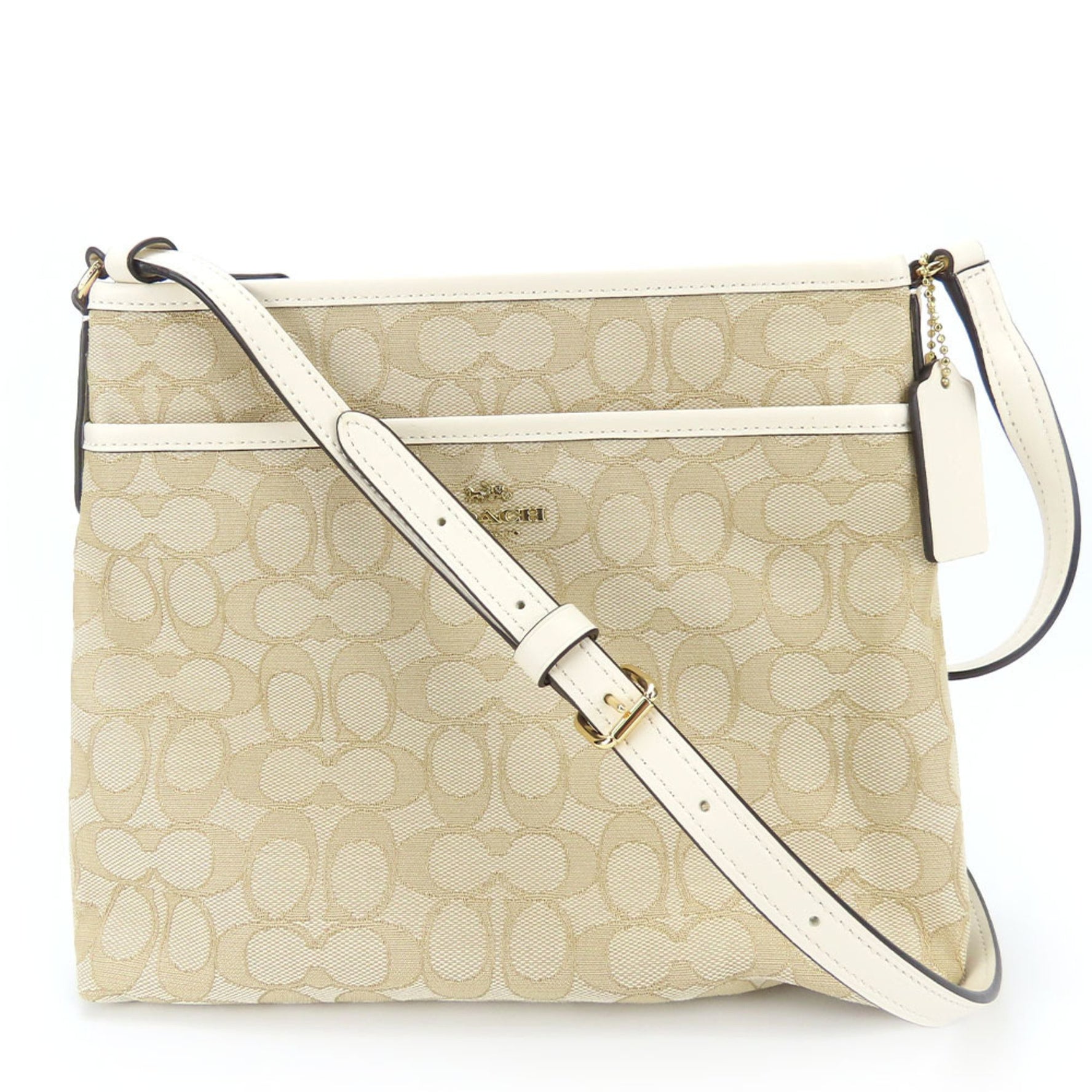 Coach Shoulder Bag Signature Canvas Leather Beige Ivory