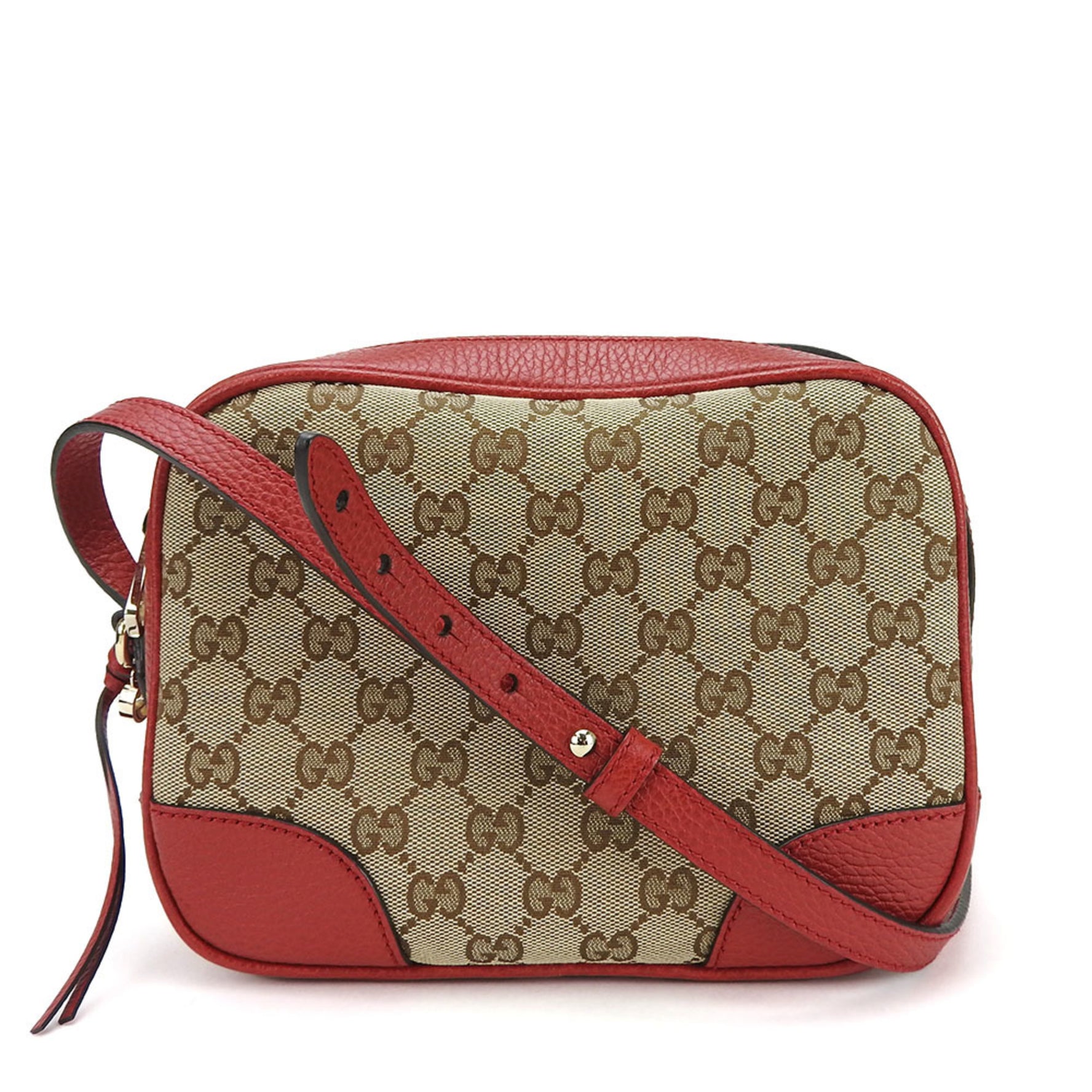 Gucci shoulder bag GG canvas beige red leather accent color ladies
