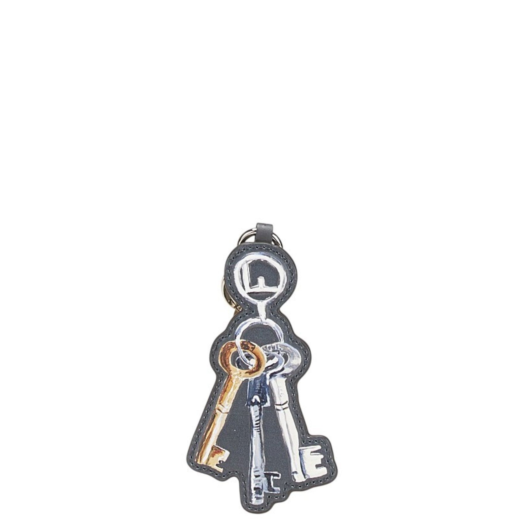 Fendi Key Motif Charm Keychain in Black Multicolor Leather