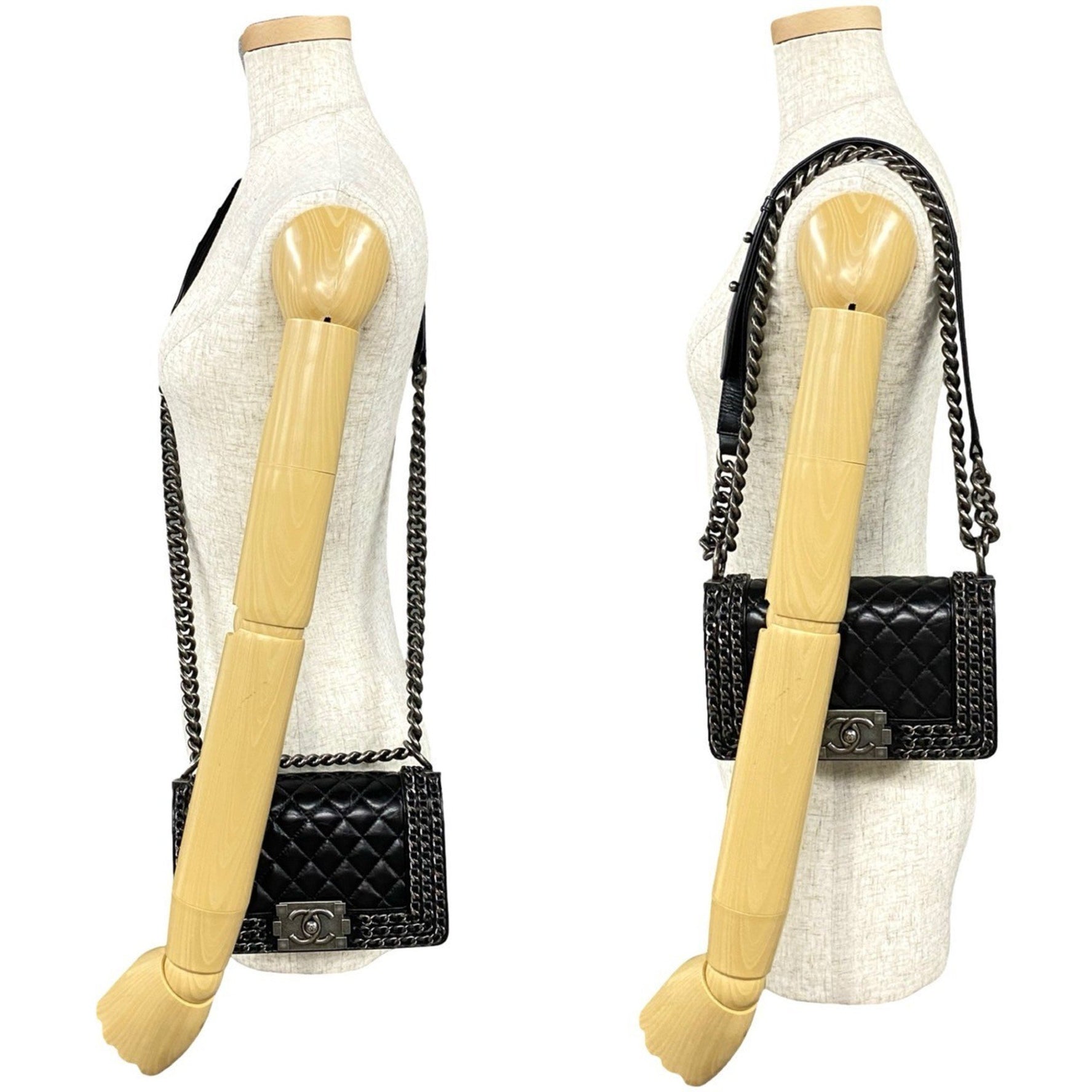 CHANEL Boy Coco Mark Leather Wrinkled Genuine Chain Shoulder Bag