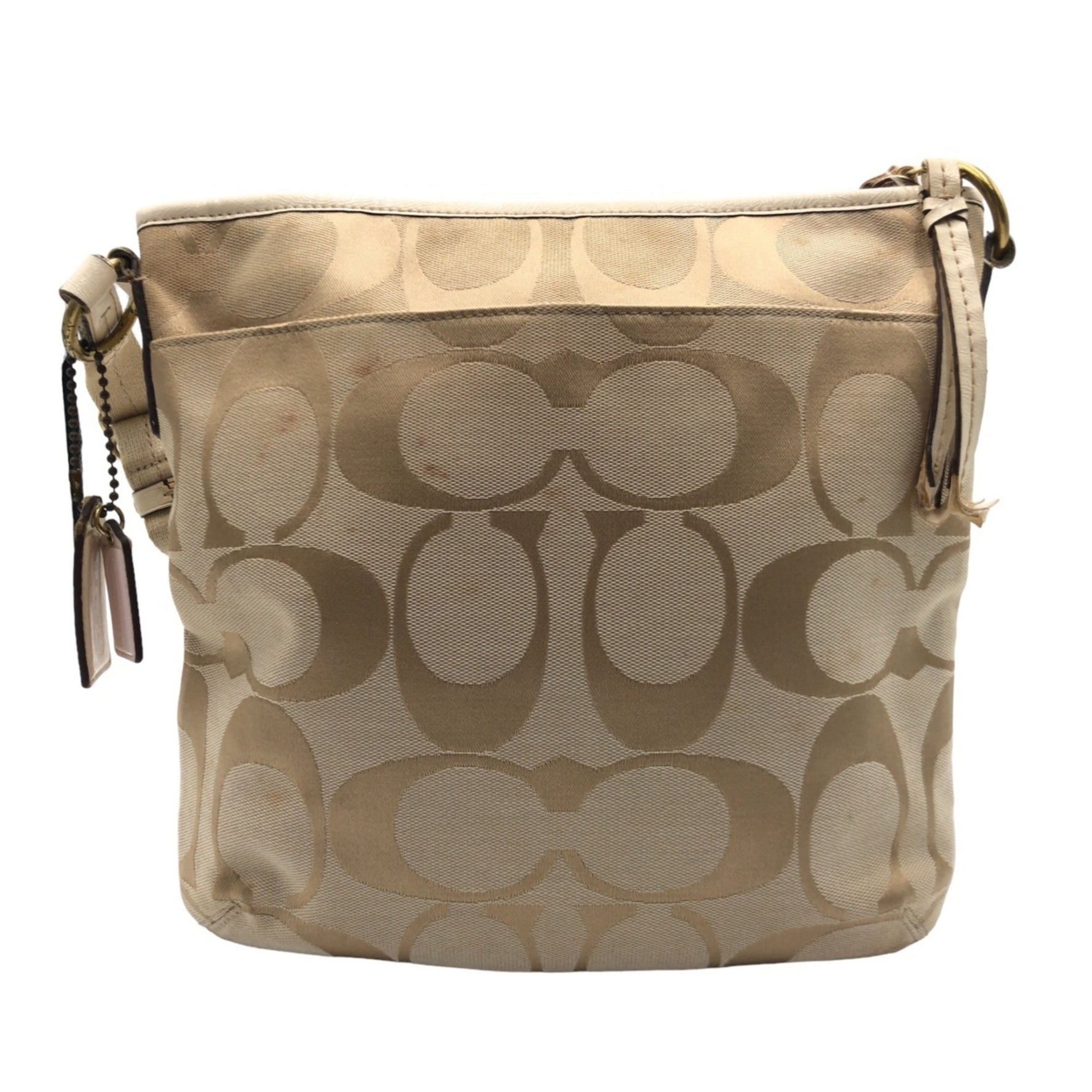 COACH Signature Beige Ivory Gold Hardware Canvas Shoulder Bag Pochette Crossbody