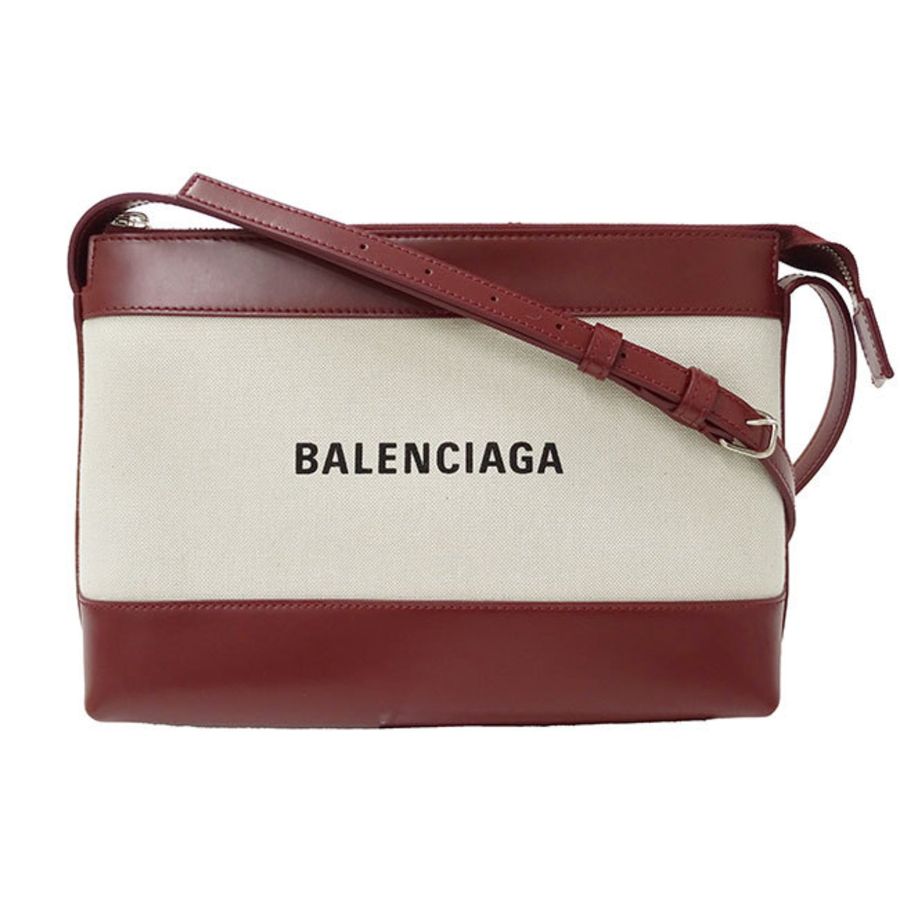 BALENCIAGA Shoulder Bag Leather Canvas Bordeaux Beige Crossbody