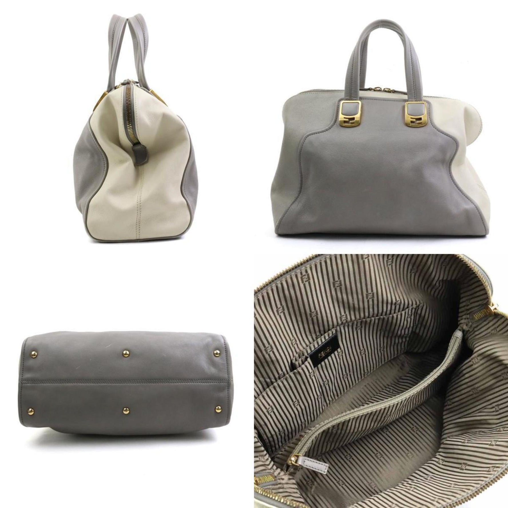 FENDI handbag shoulder bag chameleon leather grey off-white gold ladies
