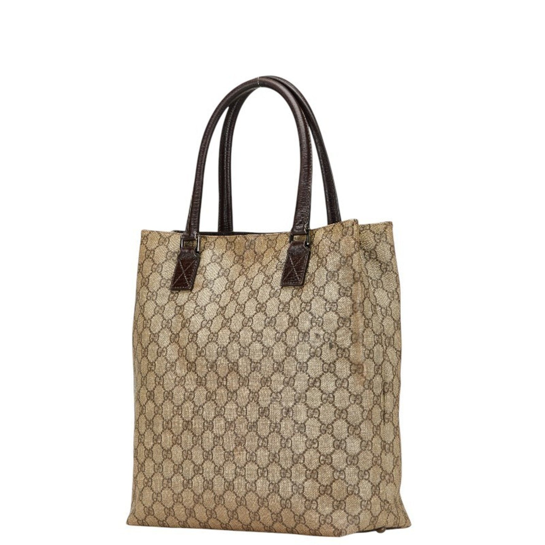 Gucci GG Supreme Tote Bag Beige Brown Leather