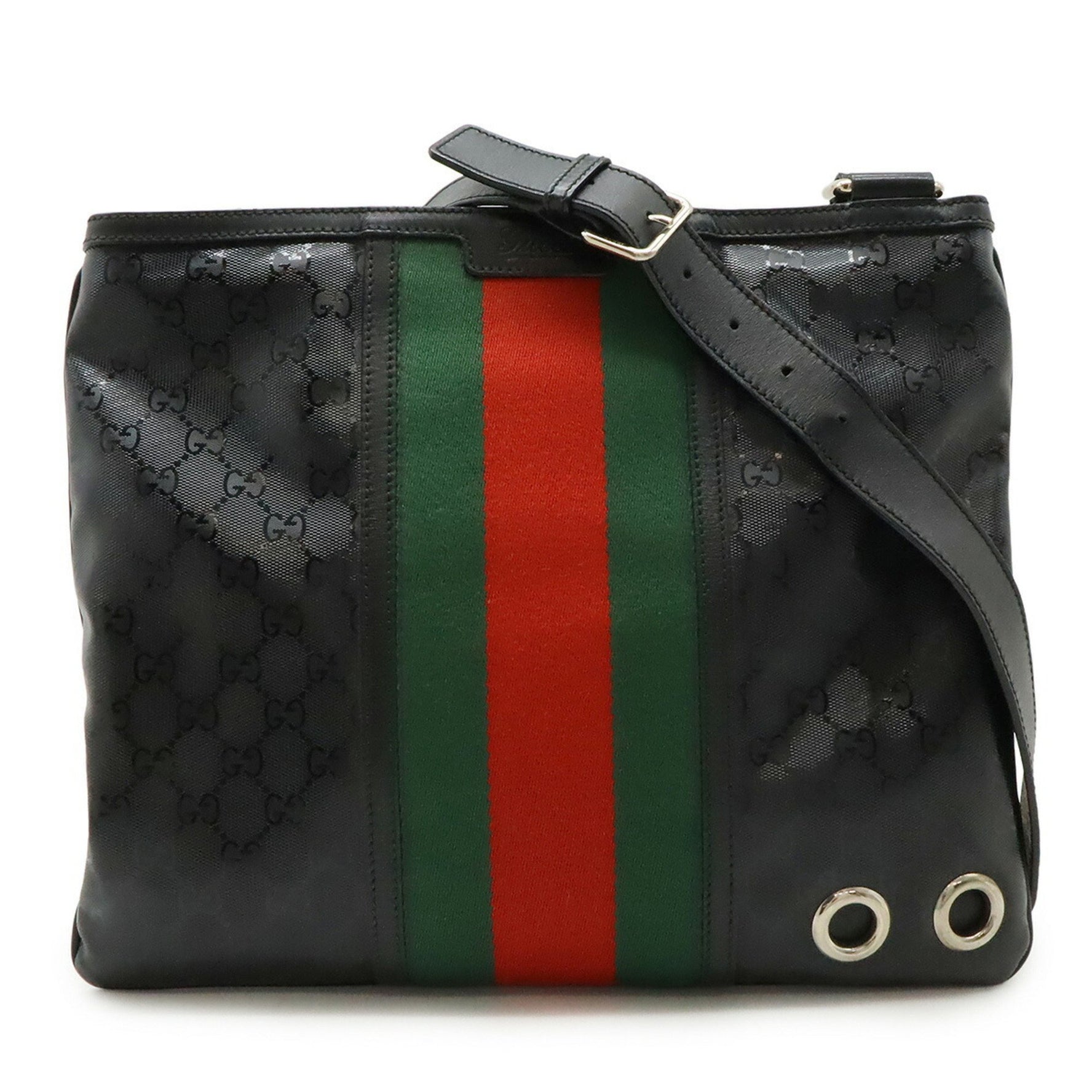 GUCCI GG Imprime Sherry Line FIAT 500 Collaboration Shoulder Bag in PVC and Leather, Black