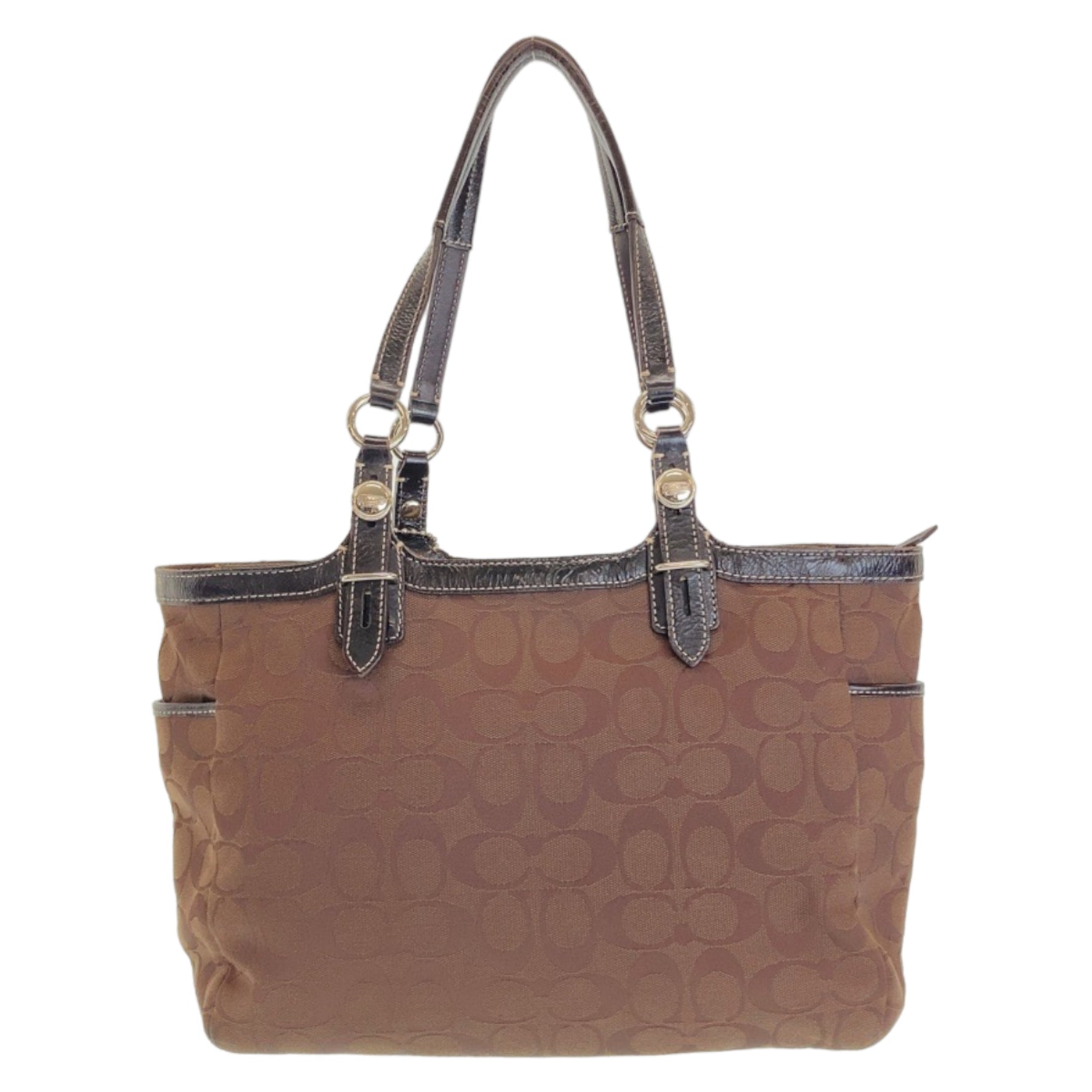COACH Signature Silver Hardware Canvas Tote Bag Shoulder