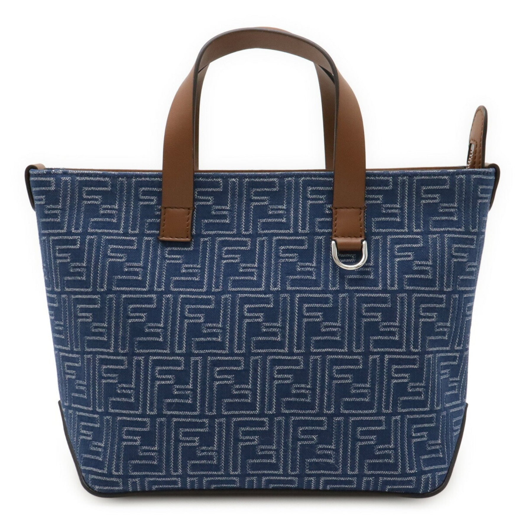 FENDI FF Bag Small Handbag Jacquard Leather Blue Brown