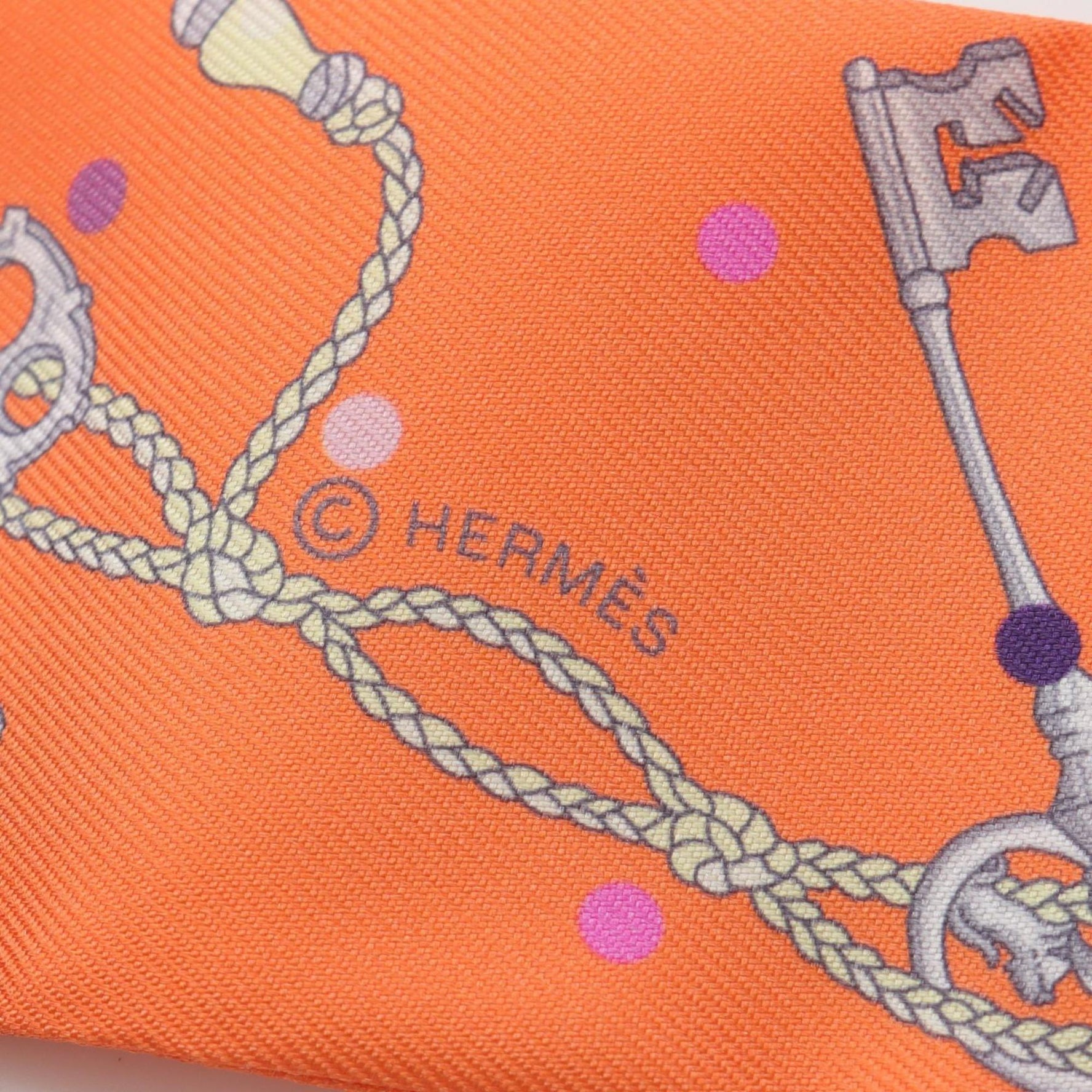 Hermes Hermès Twilly "Les Cles a Pois" Silk Scarf Orange Multicolor