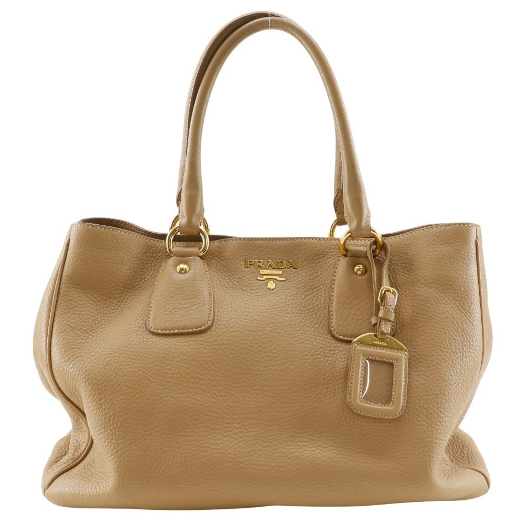 Prada PRADA Tote Bag BR4482, Beige Calfskin with Snap Buttons and Logo, Women's, S152825246