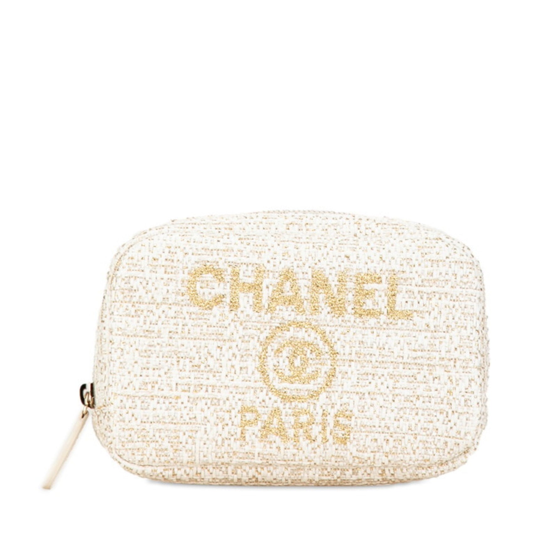 CHANEL Deauville Pouch Gold Tweed