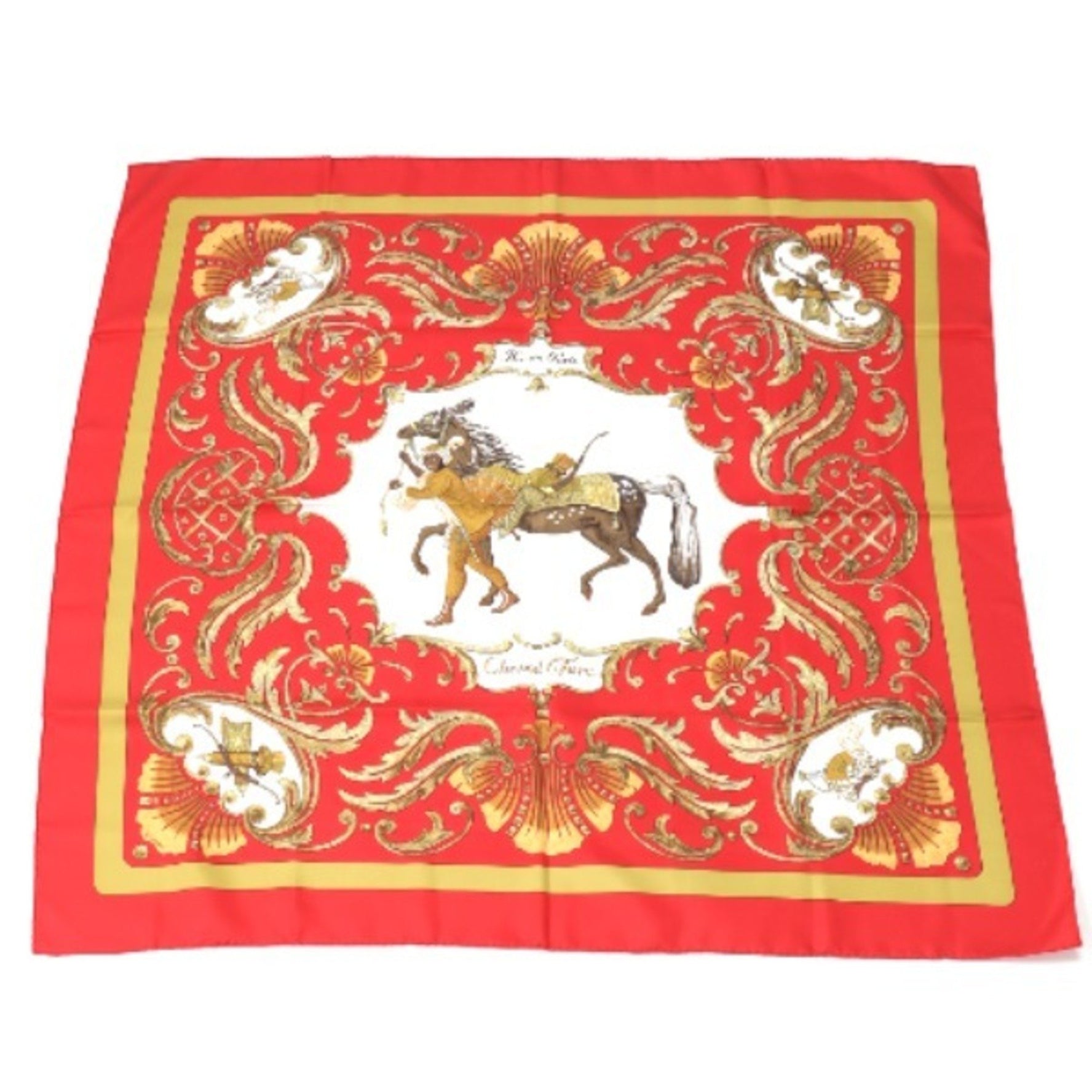 HERMES Cheval Jurc Turkish Horse Red Scarf