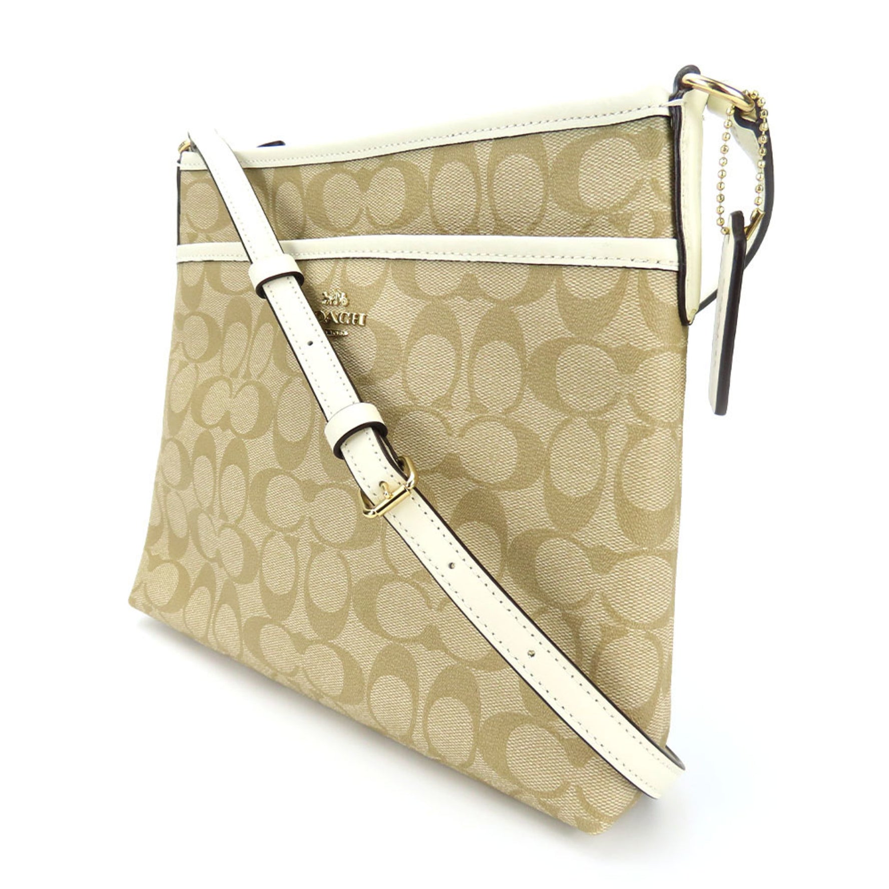 Coach Shoulder Bag Signature Leather Beige White
