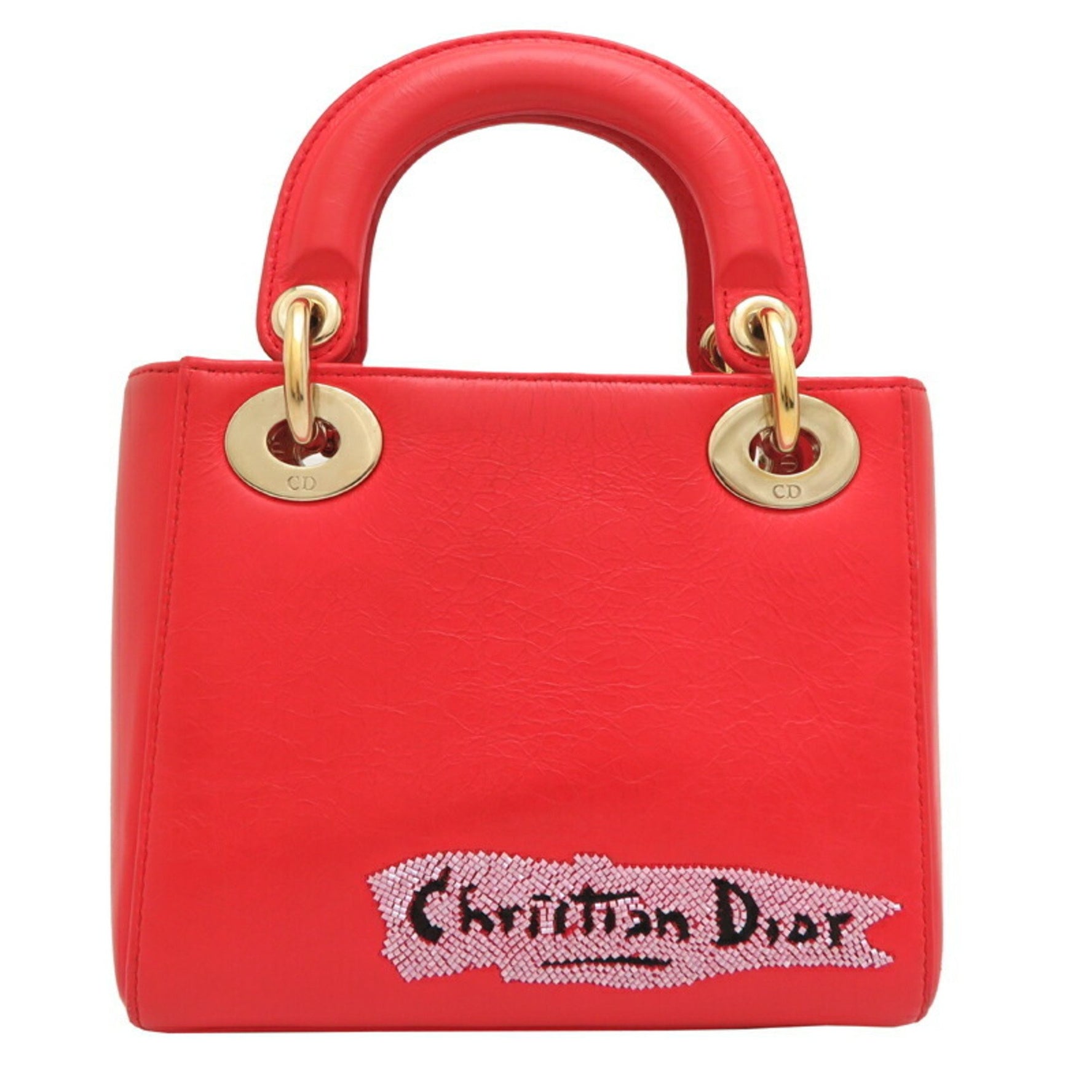 Christian Dior Lady Mini Handbag Leather Vermilion (Orange)