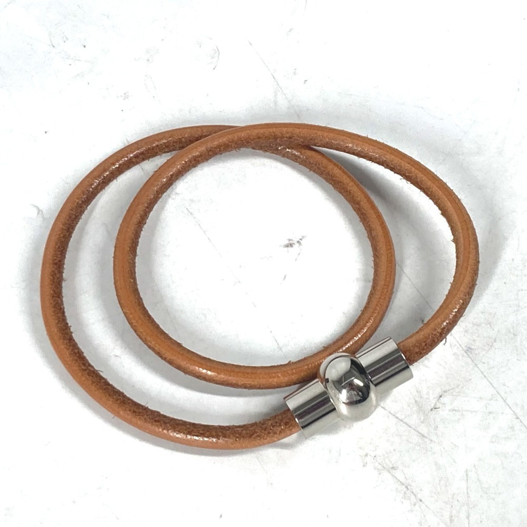 HERMES Double Bracelet Accessory Choker Leather Men's
