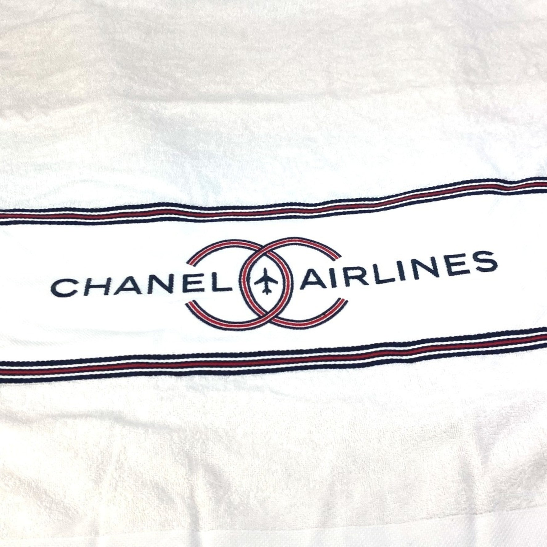 CHANEL CC Coco Mark Airline AIRLINES Beach towel Bath Lap Cotton White