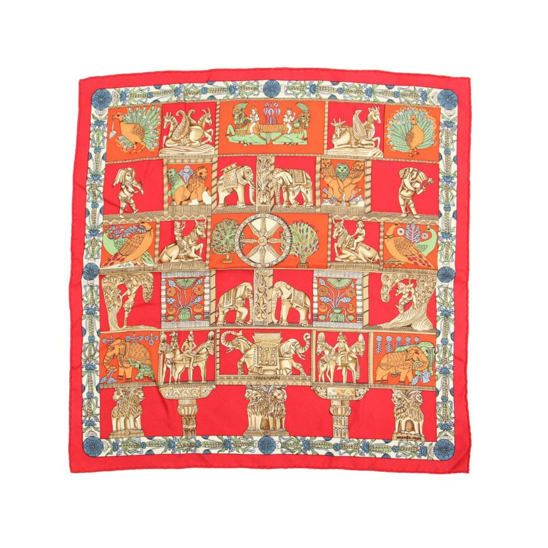 HERMES Carre 45 TORANA Silk Print Scarf Muffler Red