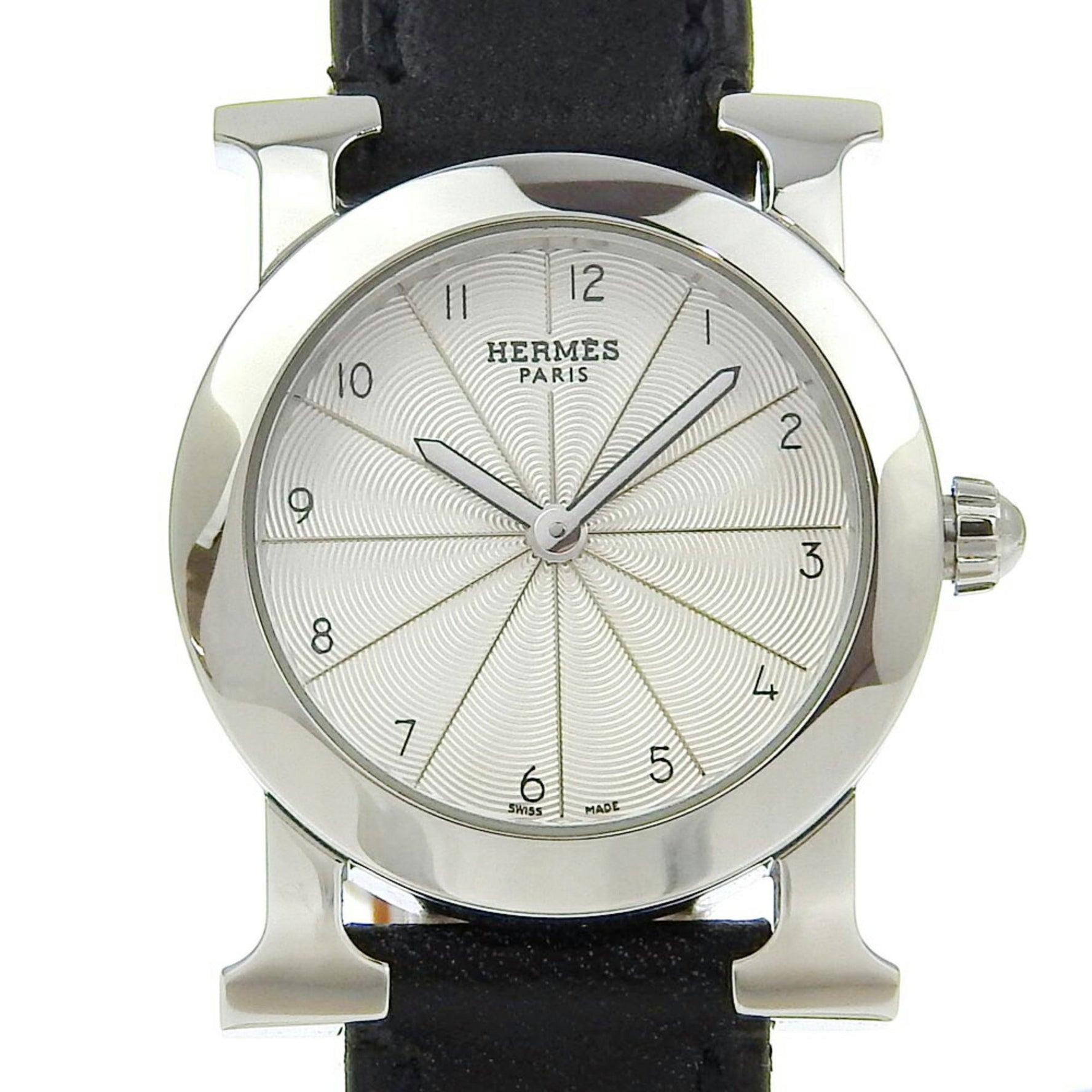 Hermes H watch Rondo wristwatch Stainless steel x embossed leather 2006 ?J Quartz Analog display Silver dial Heure Ladies
