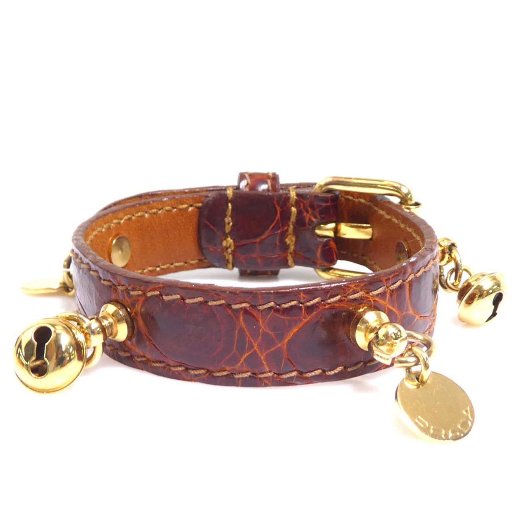 Prada Bracelet in Embossed Leather and Metal, Brown Gold