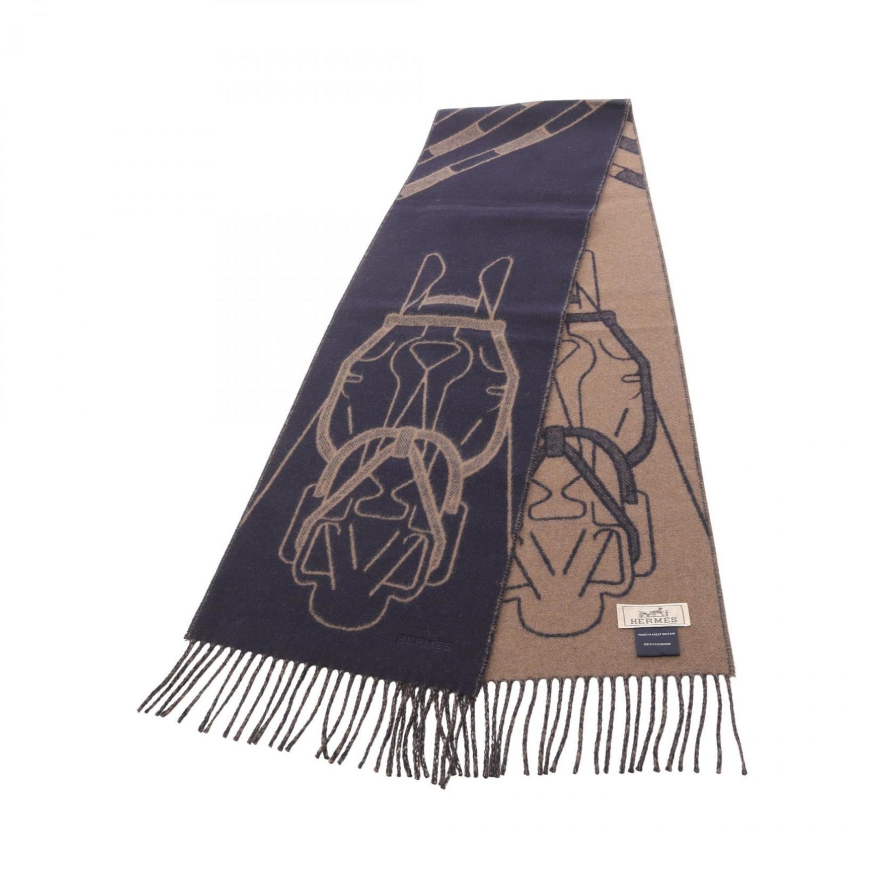 Hermes Hermès Tete a Equestre scarf, cashmere, brown/navy