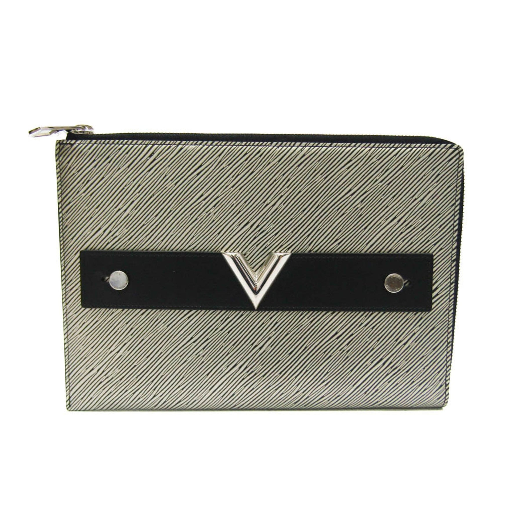 Louis Vuitton Epi Pochette Plat Epi Platine Clutch Bag Metallic Silver,Noir