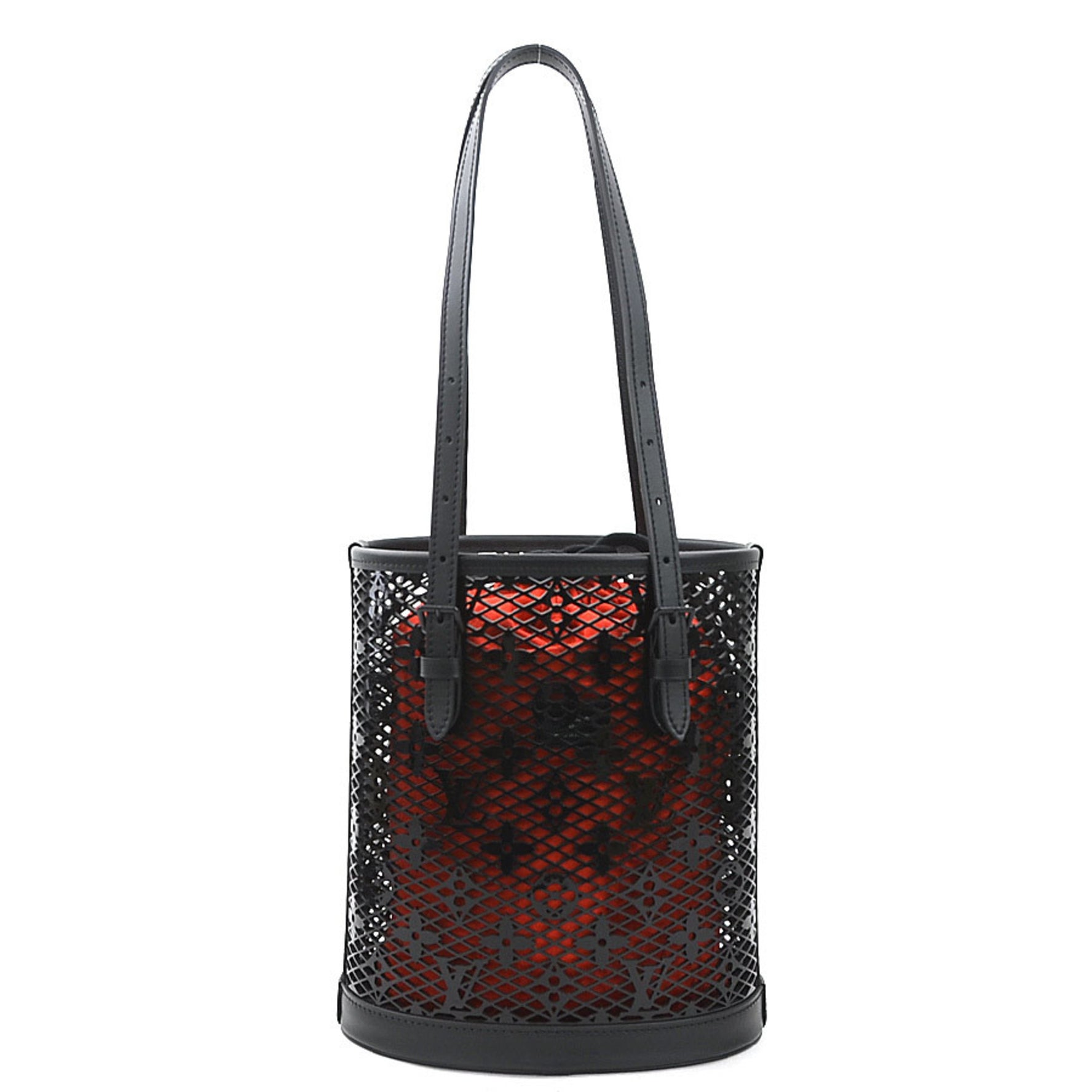 Louis Vuitton LOUIS VUITTON Handbag Monogram Lace Bucket PM Patent Leather Black