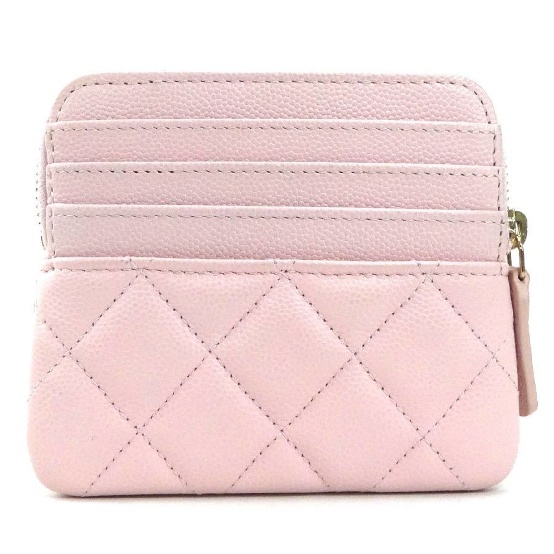 CHANEL Wallet/Coin Case 19 Zip Caviar Skin Leather Light Pink