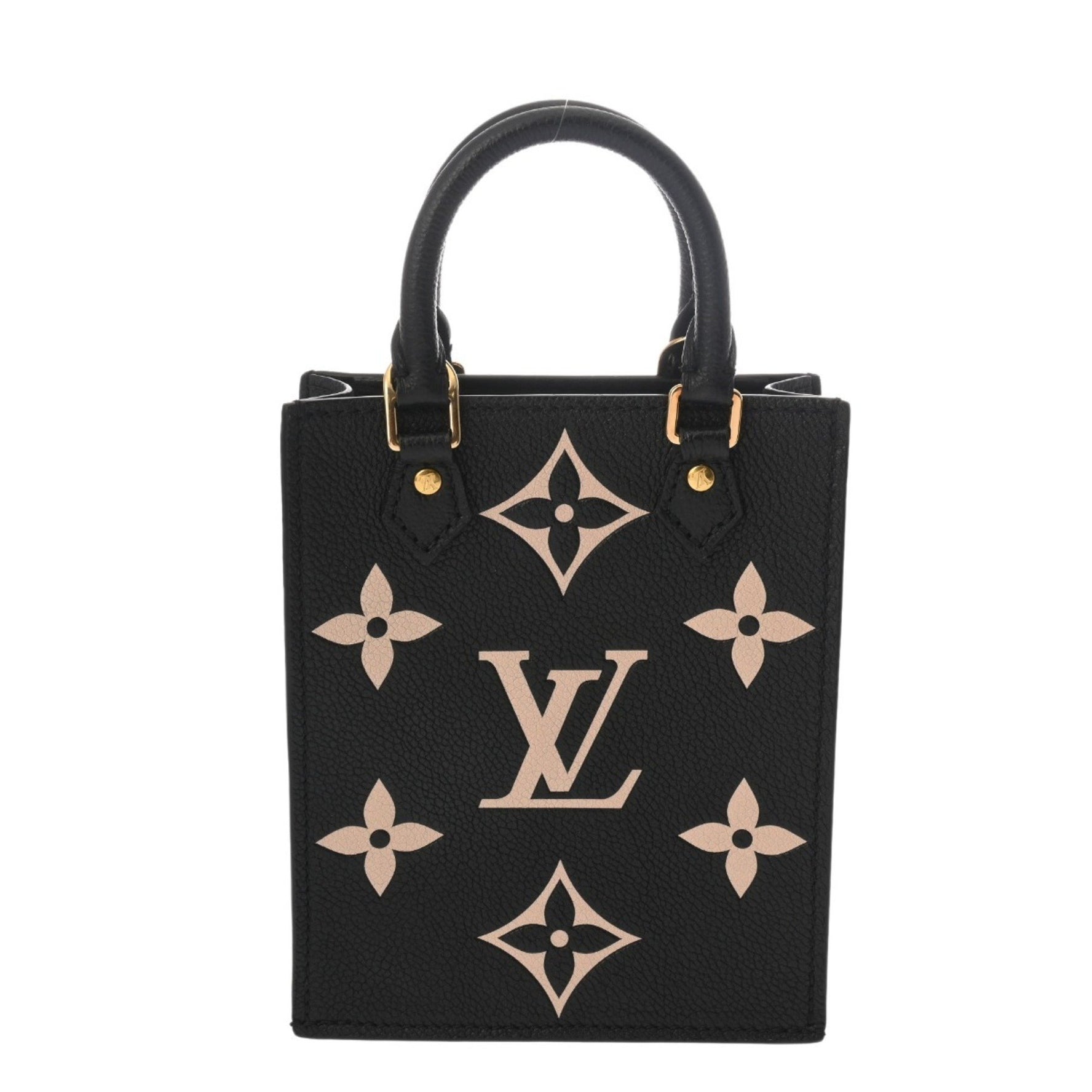 LOUIS VUITTON Monogram Empreinte Petite Sac Plat Leather Handbag, Noir/Beige