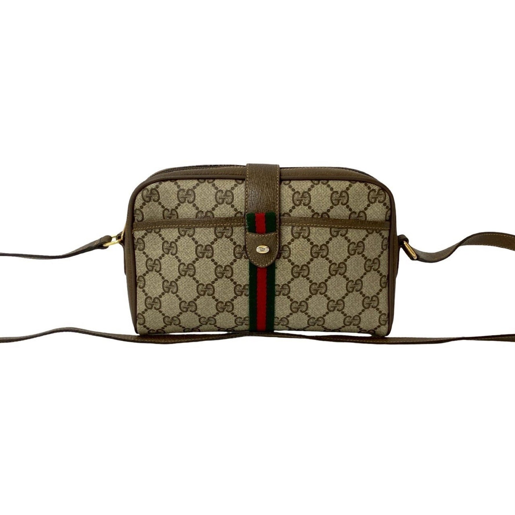 GUCCI Old Sherry Line GG Logo Leather Mini Shoulder Bag/Pochette Brown