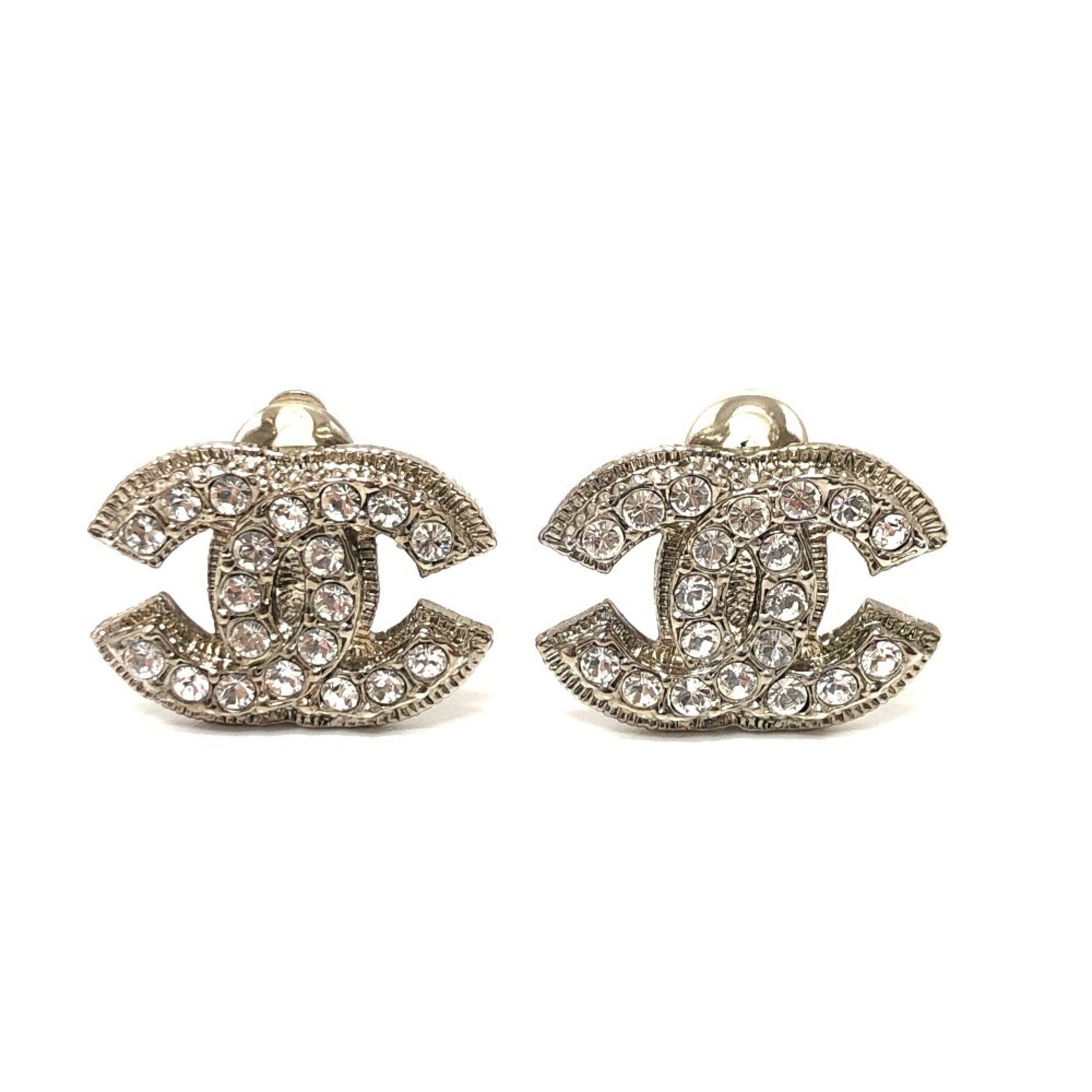 CHANEL CC Coco Mark Rhinestone Earrings Metal, Silver