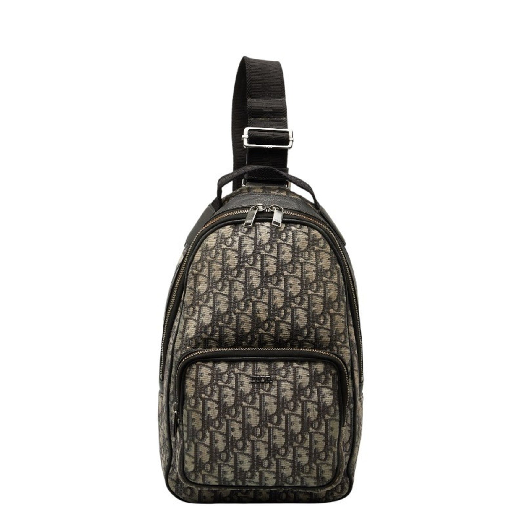 Christian Dior Dior Oblique Trotter Crossbody Shoulder Bag in Beige and Black Canvas Leather.