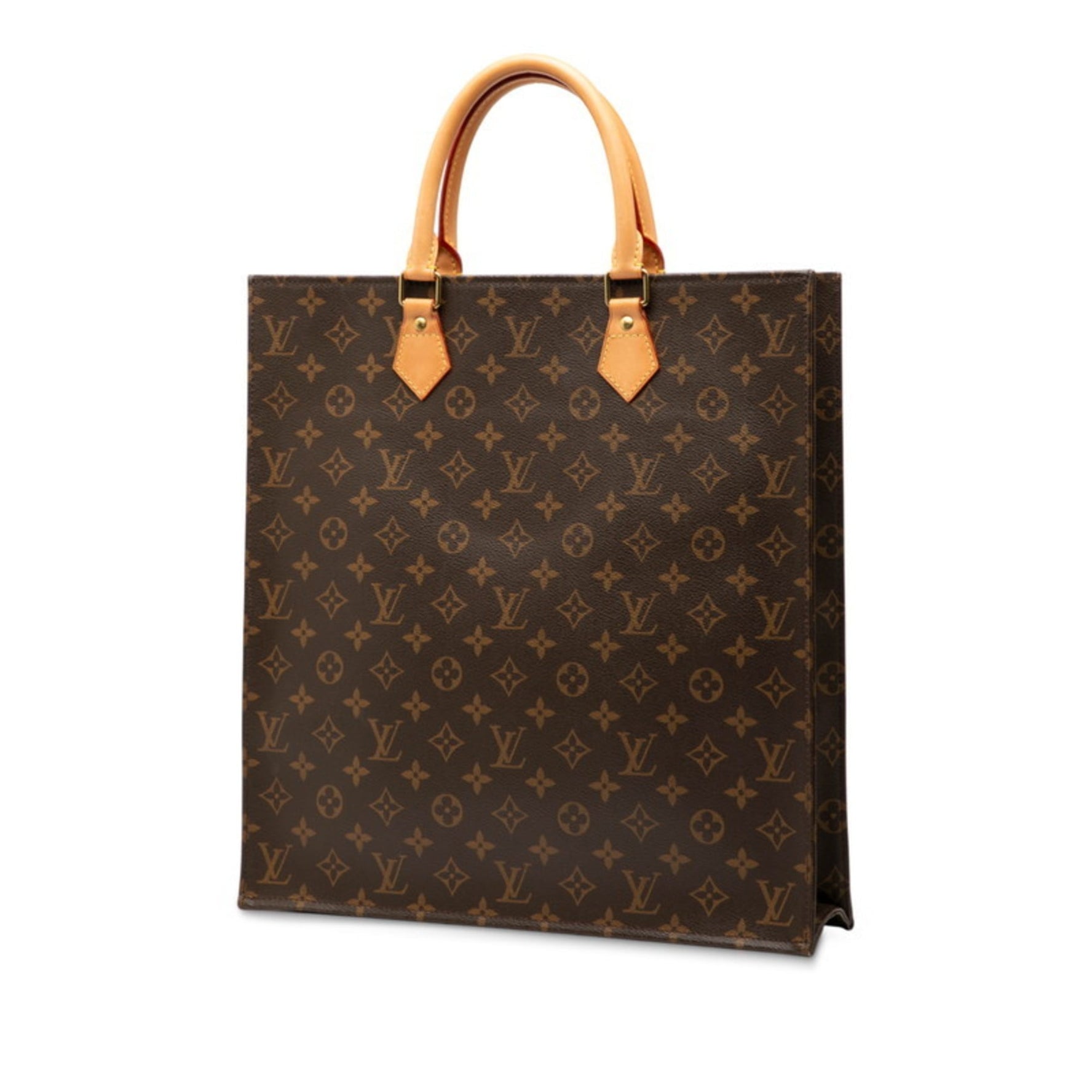 Louis Vuitton Monogram Sac Plat Handbag Tote Bag Brown Leather LOUIS VUITTON