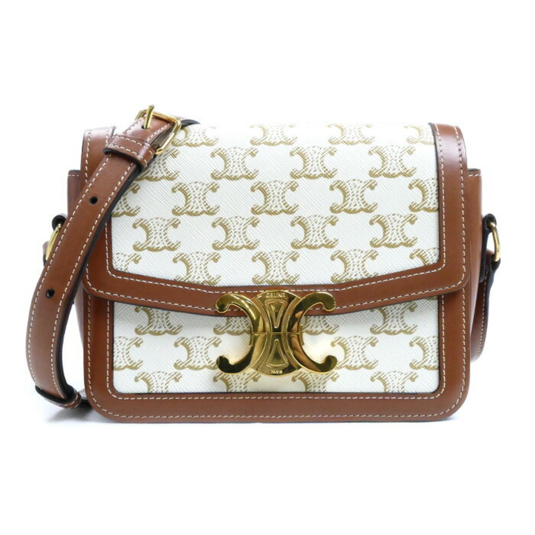 CELINE Teen Triomphe Shoulder Bag White Brown