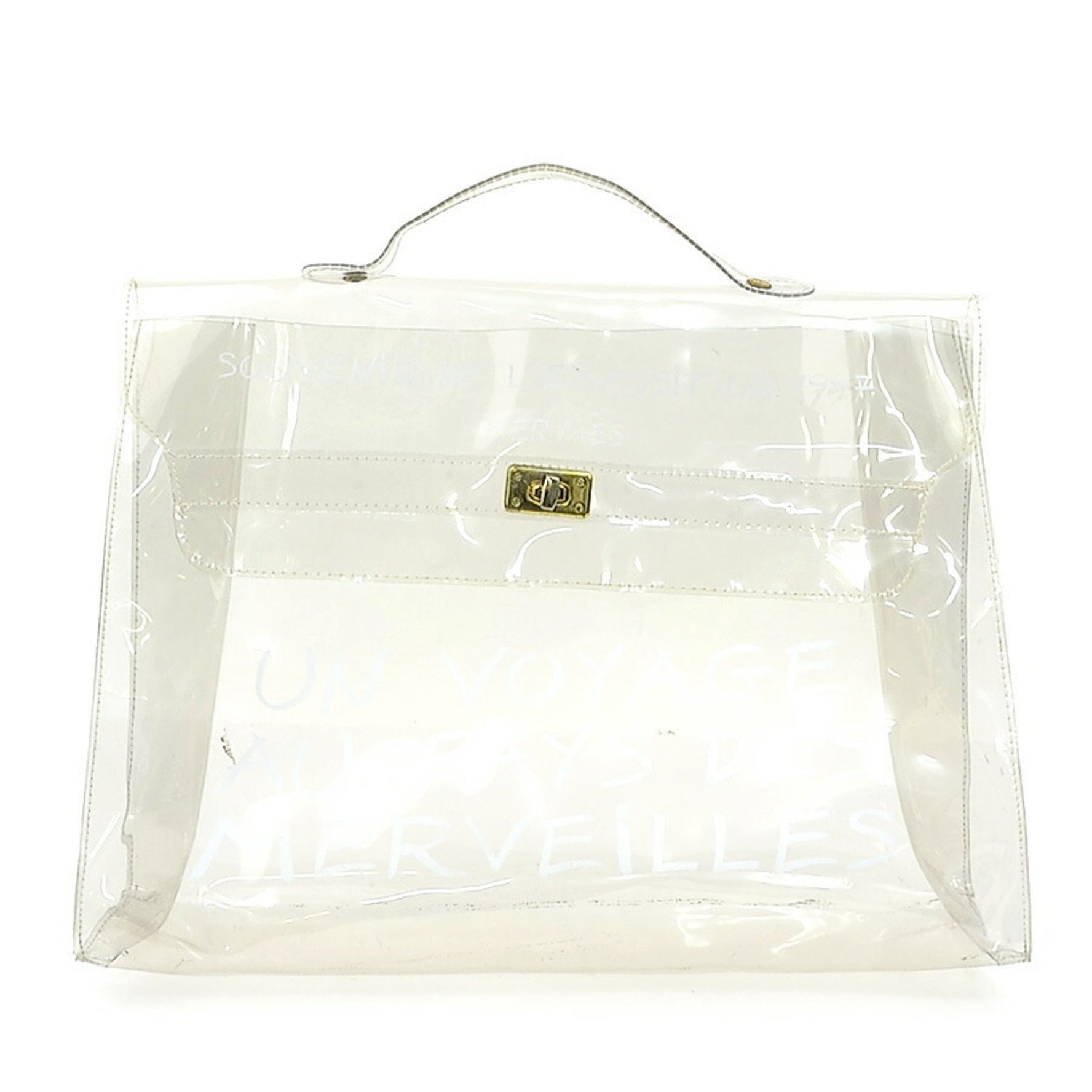 Hermes Hermès Vinyl Kelly Handbag in Clear White and Gold