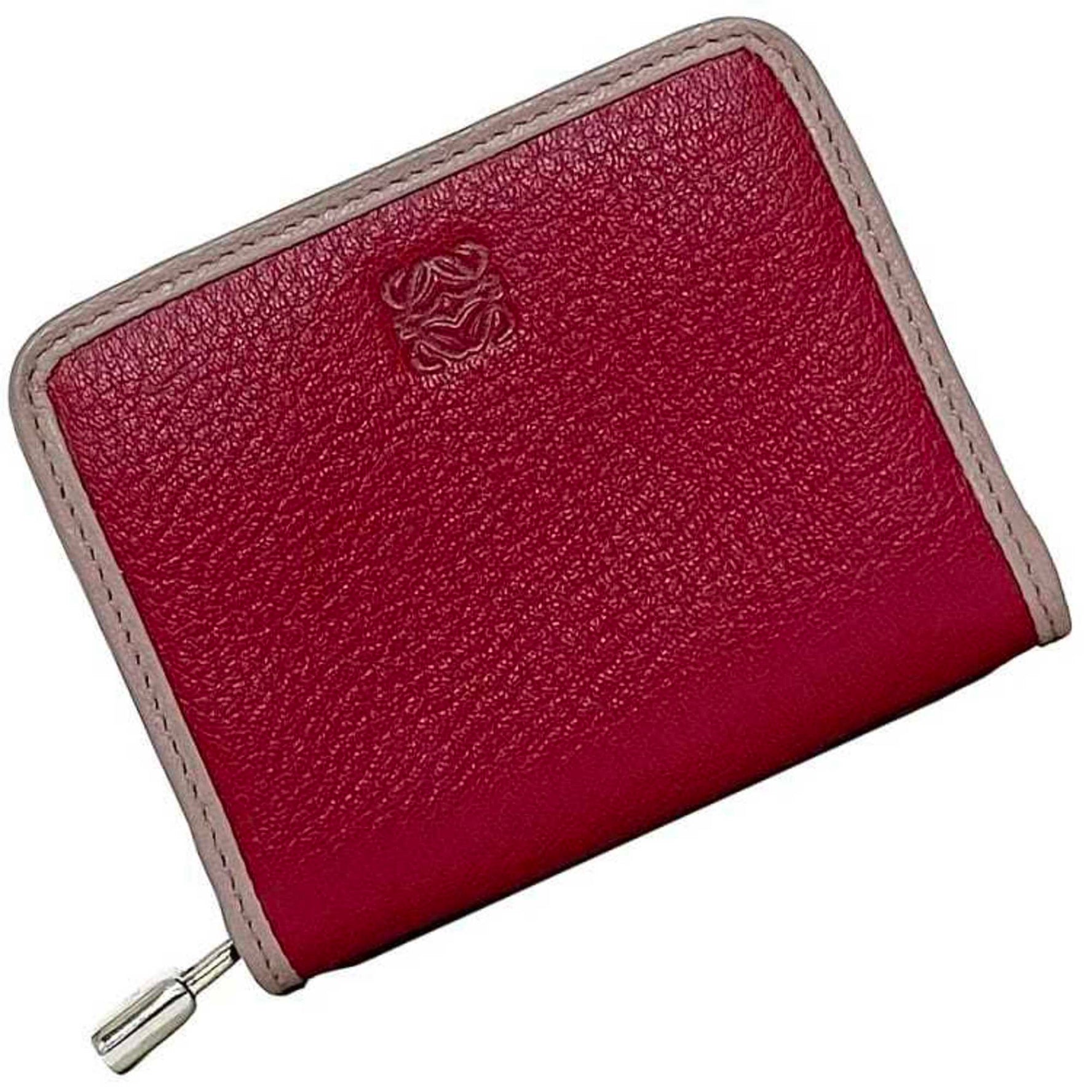 LOEWE Coin Case Amazona Leather Anagram Mini Wallet Compact Round Engraved Key Motif
