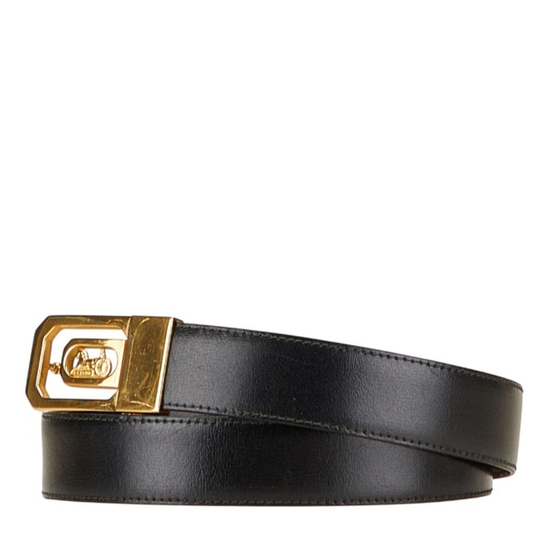 Celine Horsecarriage Belt in Black and Gold Plated Leather