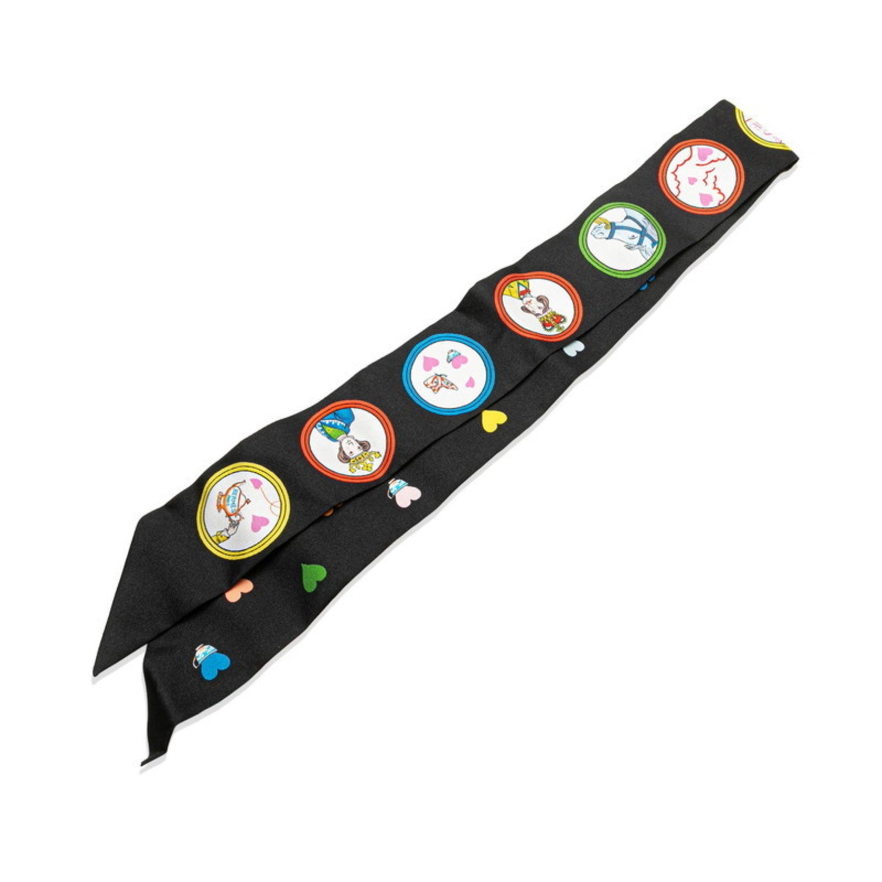 Hermès Twilly Tea Time Scarf, Black, White, Multicolor, Silk, HERMES