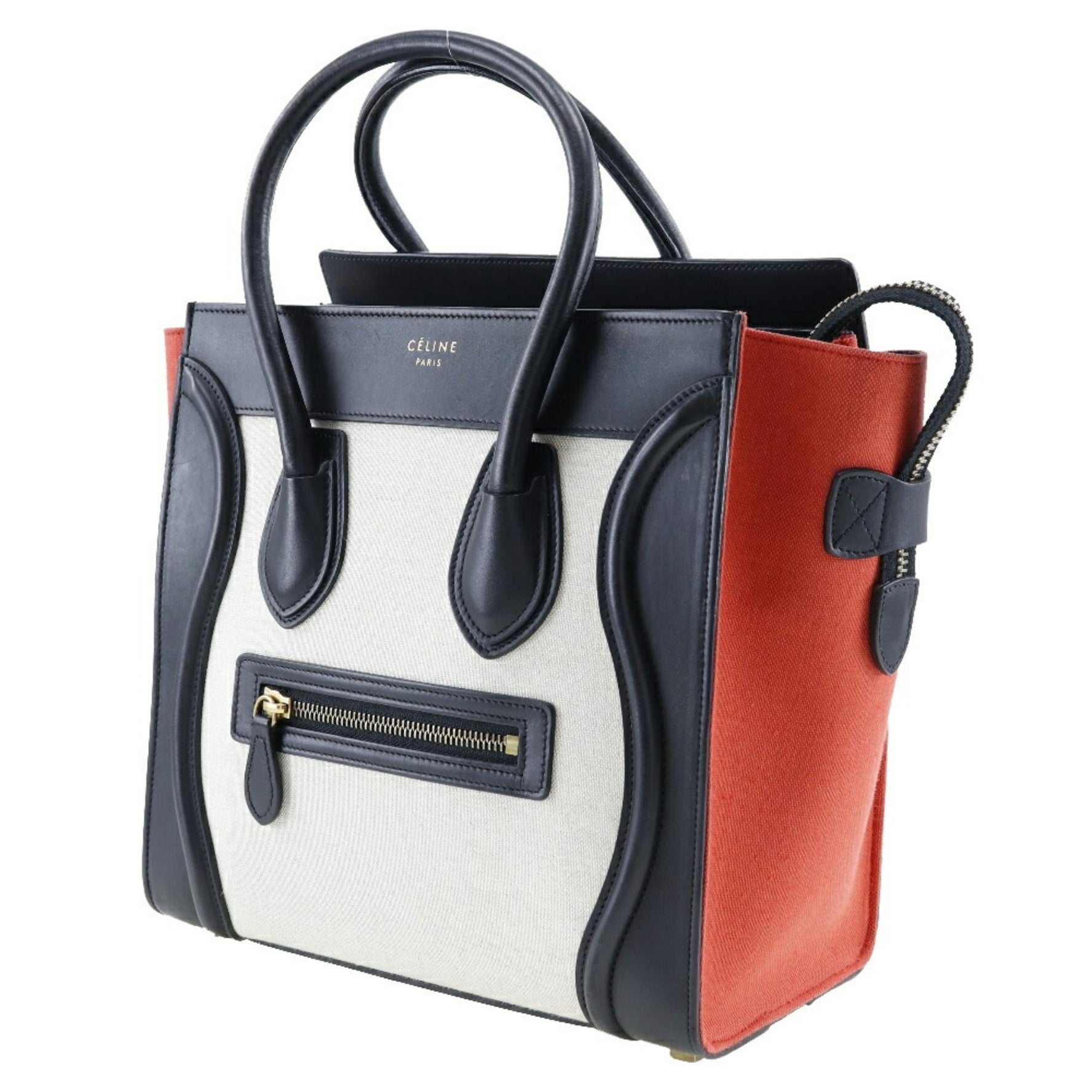 CELINE Luggage Handbag Micro Shopper Tricolor Calf x Canvas Made in Italy Black Zipper