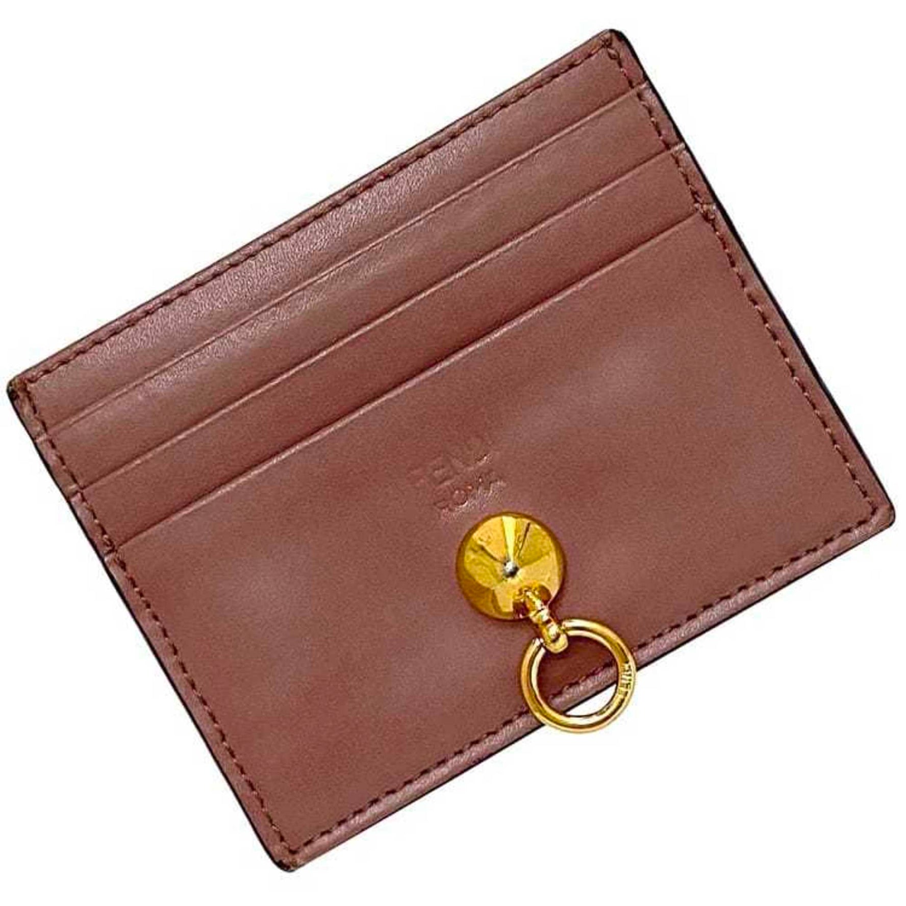 Fendi Card Case Beige Pink Dotcom Holder Leather