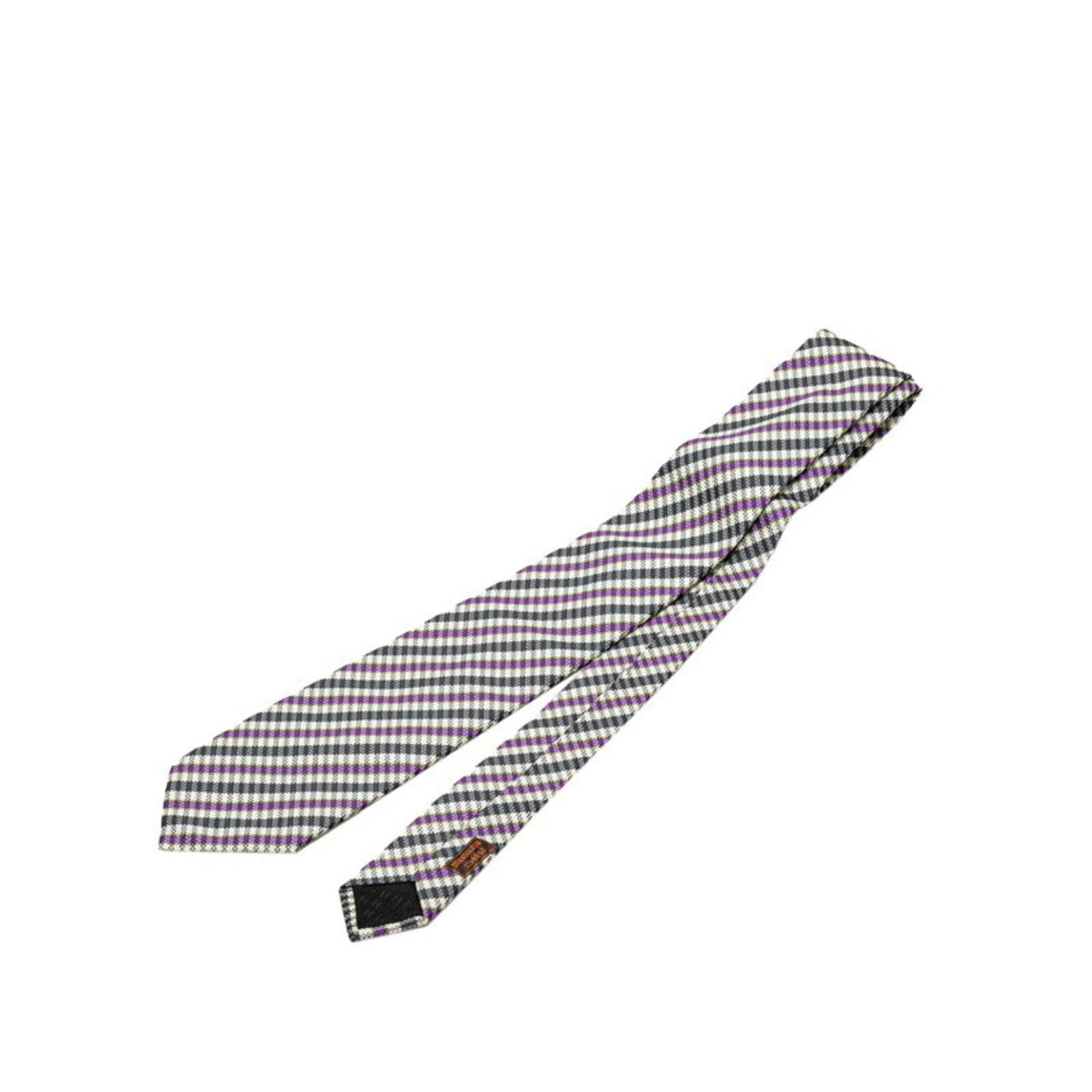 Hermes Striped Tie Black Purple White Silk