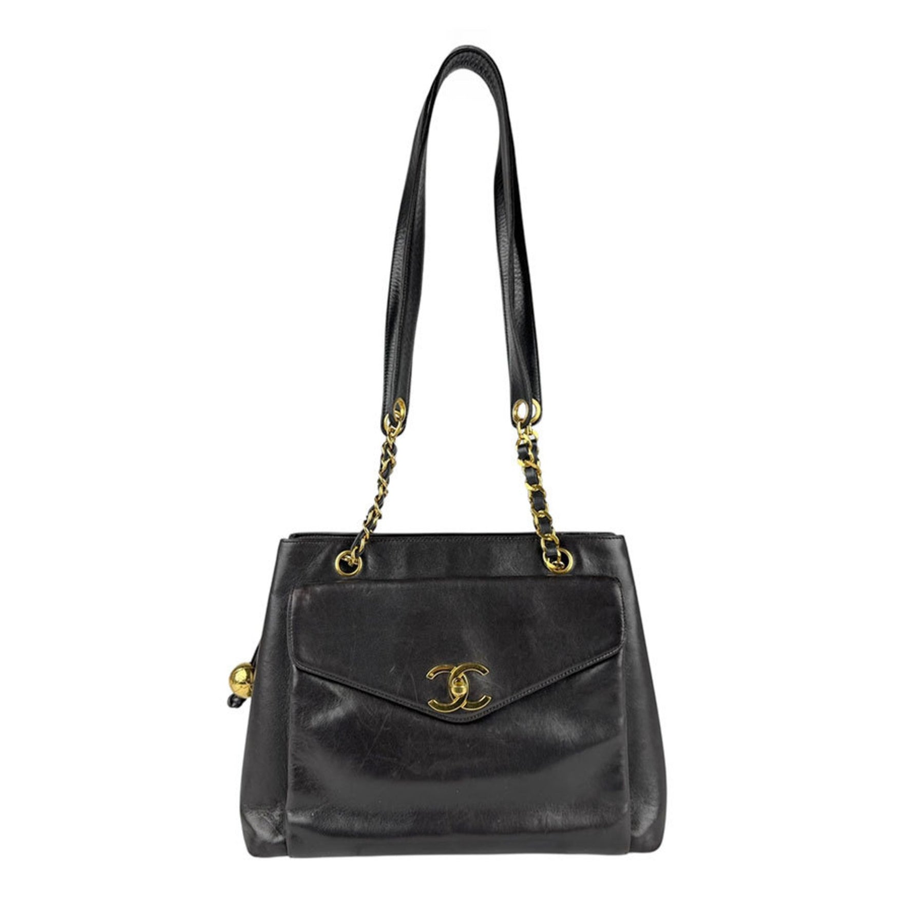 CHANEL Shoulder Bag Leather Metal Gold